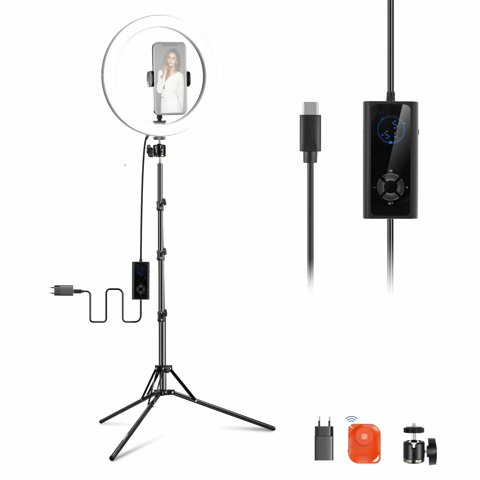NEEWER LED Ring Light 24W 30cm z Treppiedem, Bicolore 2900-7000K, PD USB C, CRI97+, 1810lux/0,5m, RH12B K2