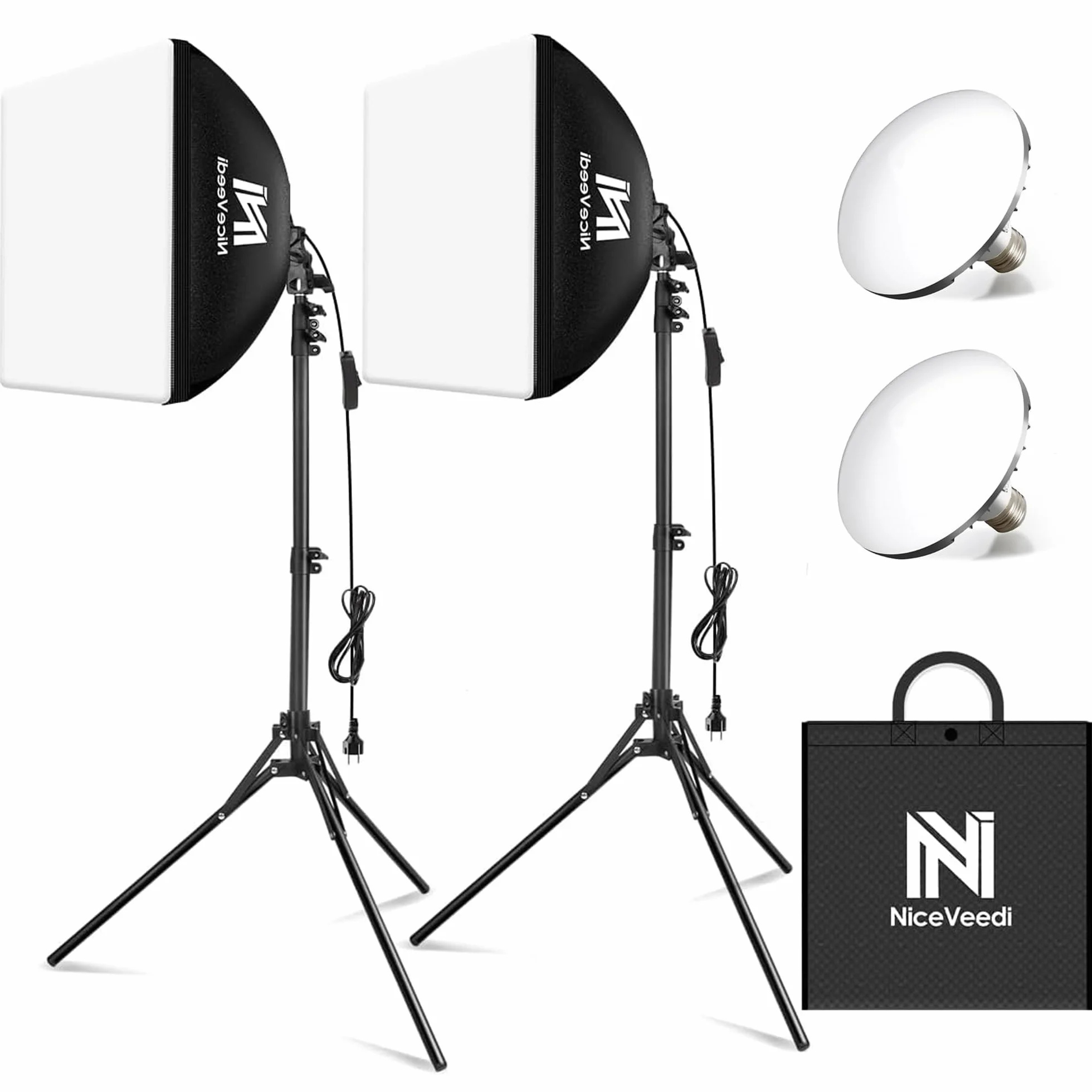Softbox, Kit Softbox LED da 50 W, Luce Fotografica 40x40 cm con Lampadine 5500K e 150 cm Treppiede, Illuminazione Continua per Fotografia/Registrazione Video/Streaming Live (2 confezione)