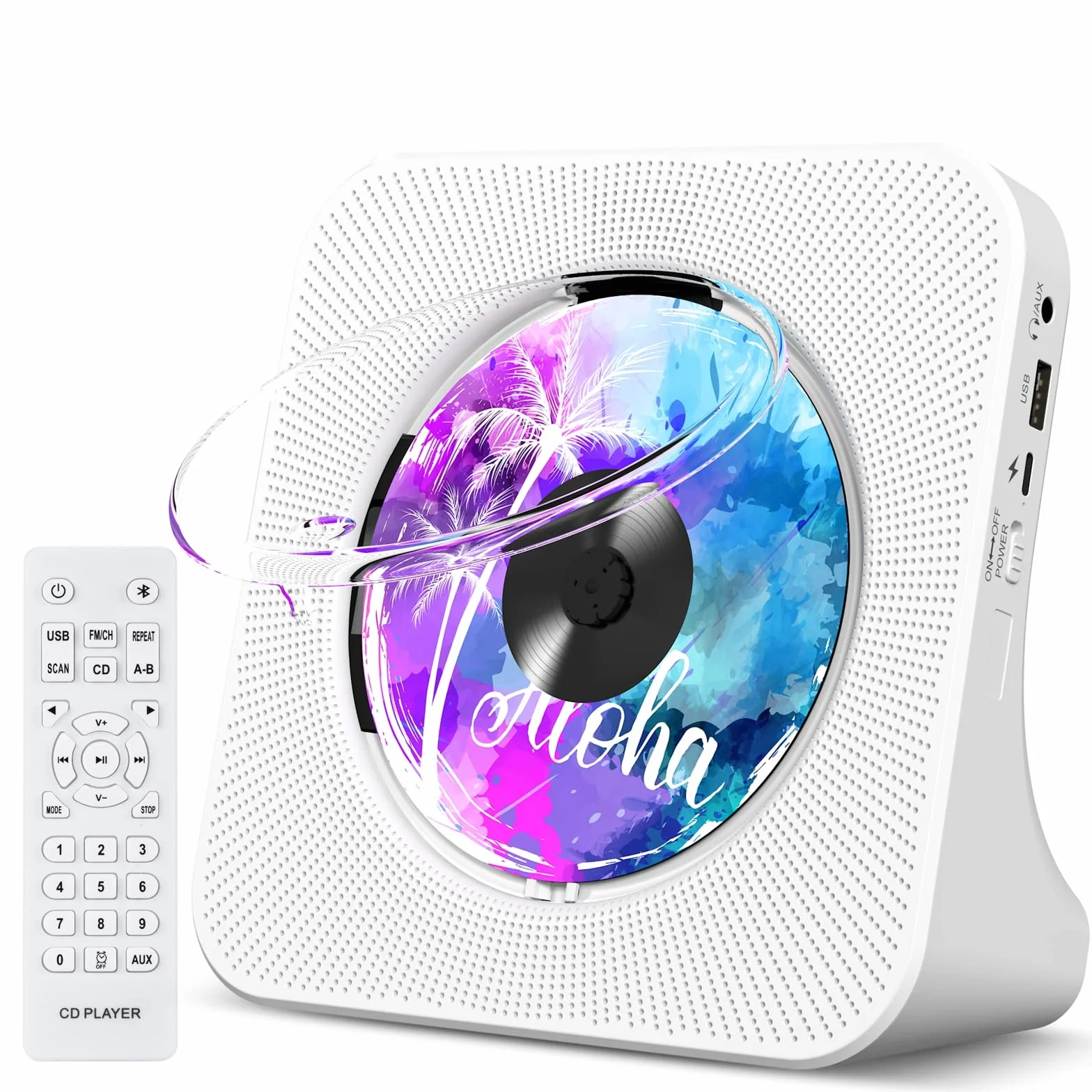 Gueray Lettore CD Portatile con Montaggio a Parete Lettori CD Bluetooth da tavolo Altoparlanti HiFi Radio FM Boombox con telecomando Porta USB