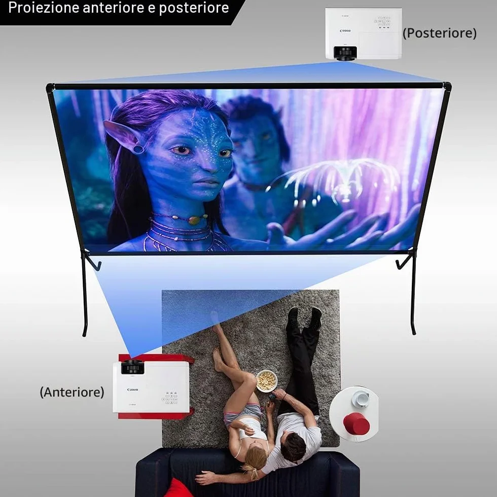 Telo per proiettore (150"), telo con supporto, 16: 9 HD, pieghevole, per interni/esterni, per proiezioni video, per casa, feste, ufficio, aule