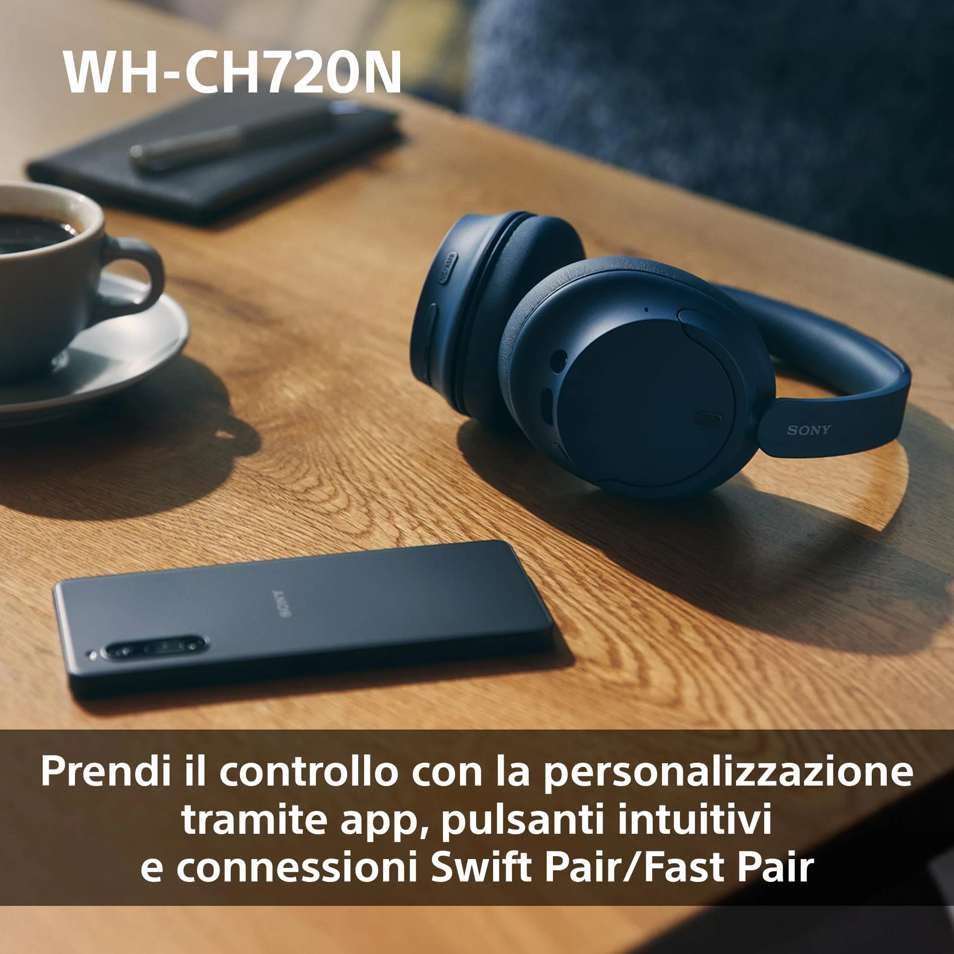 Sony WH-CH720N Cuffie Wireless Noise Cancelling Multipoint 35h Batteria Ricarica Rapida Nero