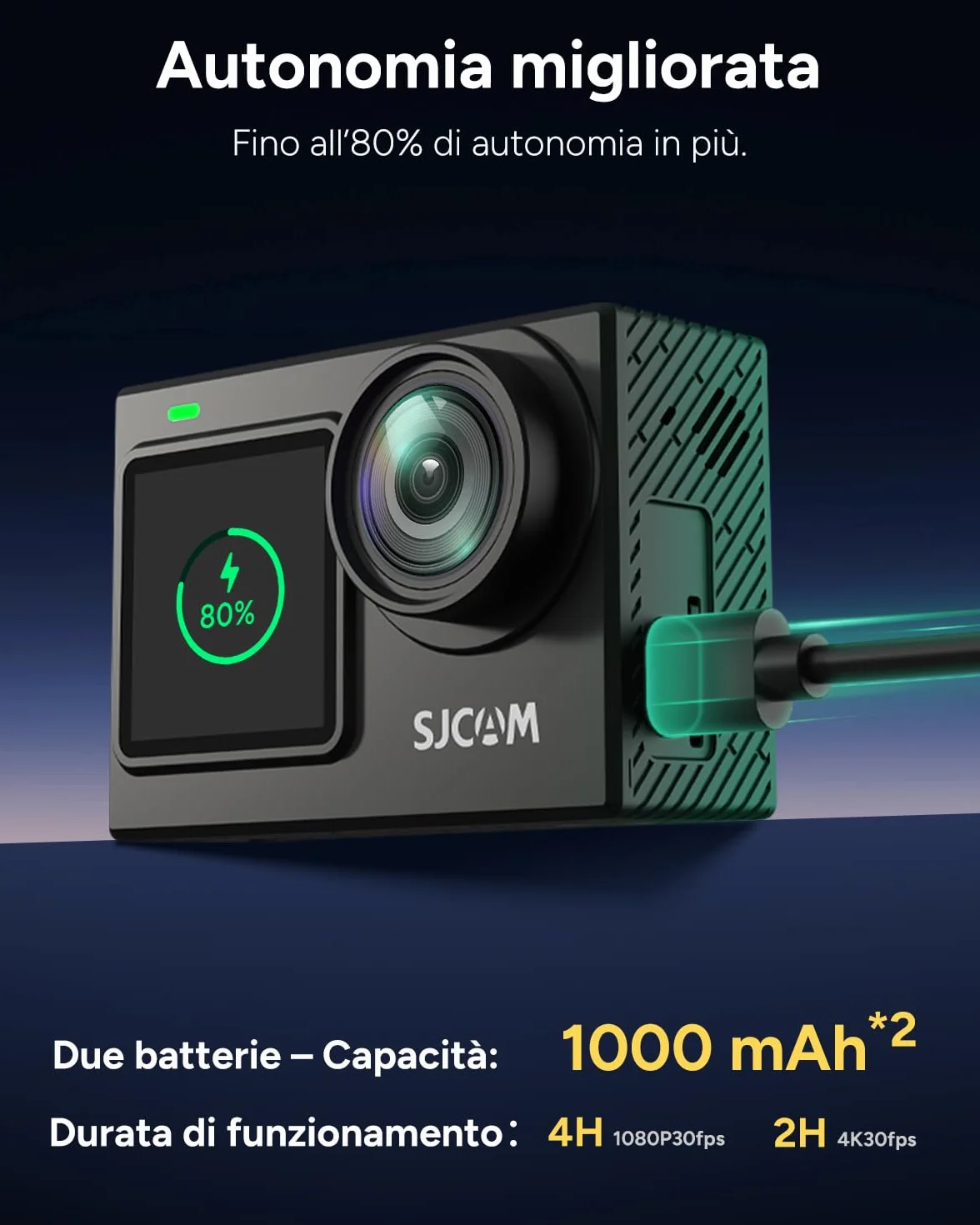 SJCAM SJ6 ULTRA Action Cam 4K Doppio Schermo Touch Videocamera Subacquea 30M Sensore 1/2.7" CMOS 166° Grandangolo Stabilizzazione EIS 6-Assi WiFi 2 Batterie Kit Accessori Moto