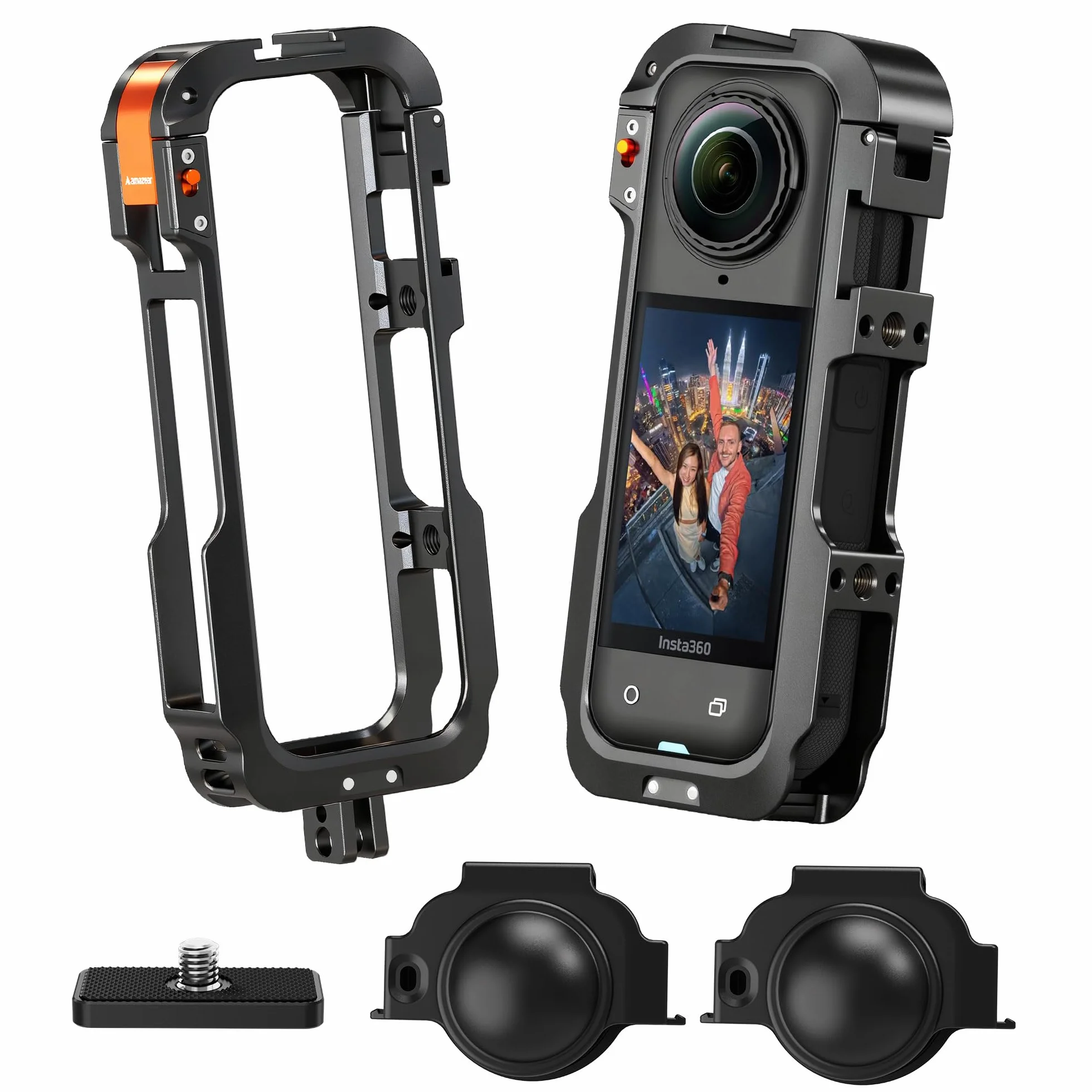 Amazear Custodia protettiva in metallo per accessori Insta360 X5, telaio multifunzione Insta 360 X5, struttura in alluminio con blocco a sgancio rapido, vari supporti di espansione