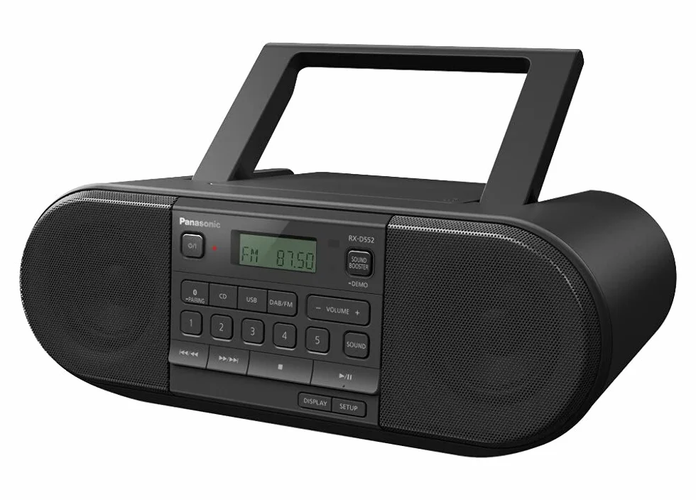 Panasonic RX-D552 Radio DAB+, Bluetooth, Lettore Cd, Design Vintage, 20W, USB, Telecomando Incluso, Portatile, Sound Booster, Nero