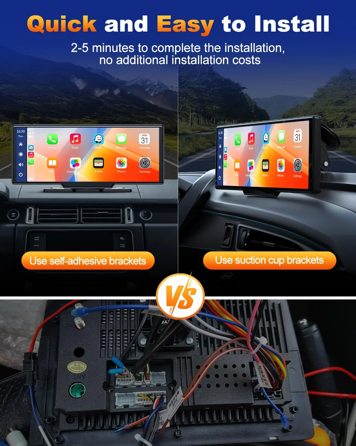 Volam 9.26 pollici Schermo Carplay Auto, Autoradio Portatile con Carplay Android Auto Wireless, Schermo tattile, IOS Mirror Link, Navigazione, Assistente Vocale Siri, G00gle, FM, AUX, Bluetooth 5.0
