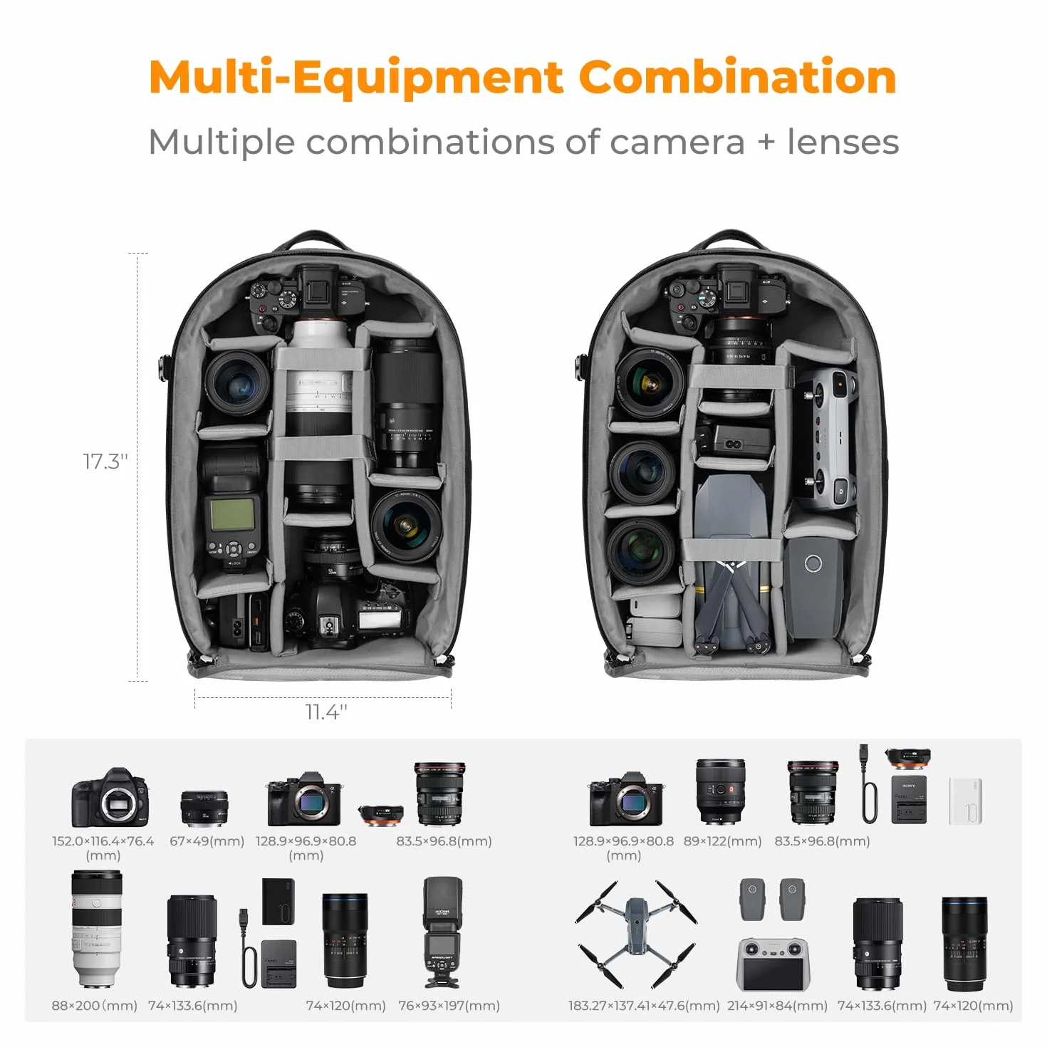 K&F CONCEPT Zaino Fotocamera, Professionale Multifunzionale Borsa Fotografica Portatile con Parapioggia Antifurto Zip, Scomparto per 15.6" Laptop, Treppiede