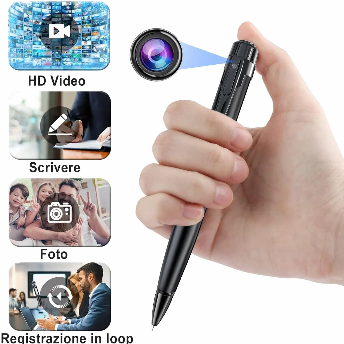 Telecamera Penna 1080P HD con Registrazione Audio e Video, Mini Videocamera Portatile con OTG e Rilevamento del Movimento, Perfetta per Riunioni, Lezioni e Uso in Ufficio