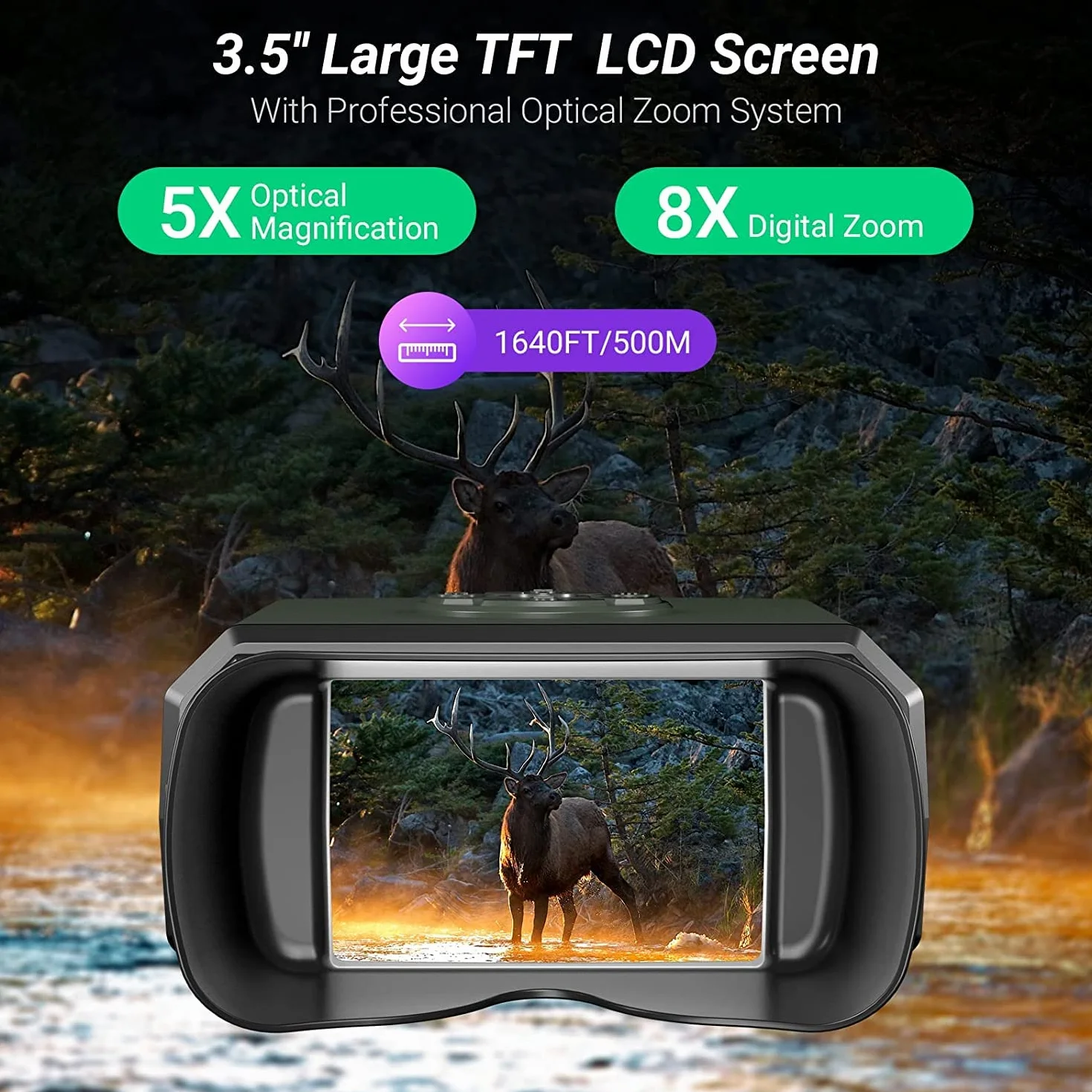 Binocolo Visione Notturna, Relassy 1080P HD Visore Notturno Digitale Infrarossi,Ricaricabile 3000mAh, 9-Livello Infrarossi, Zoom Digitale 6X, 3,5" TFT LCD Per Caccia, Birdwatching, Campeggio