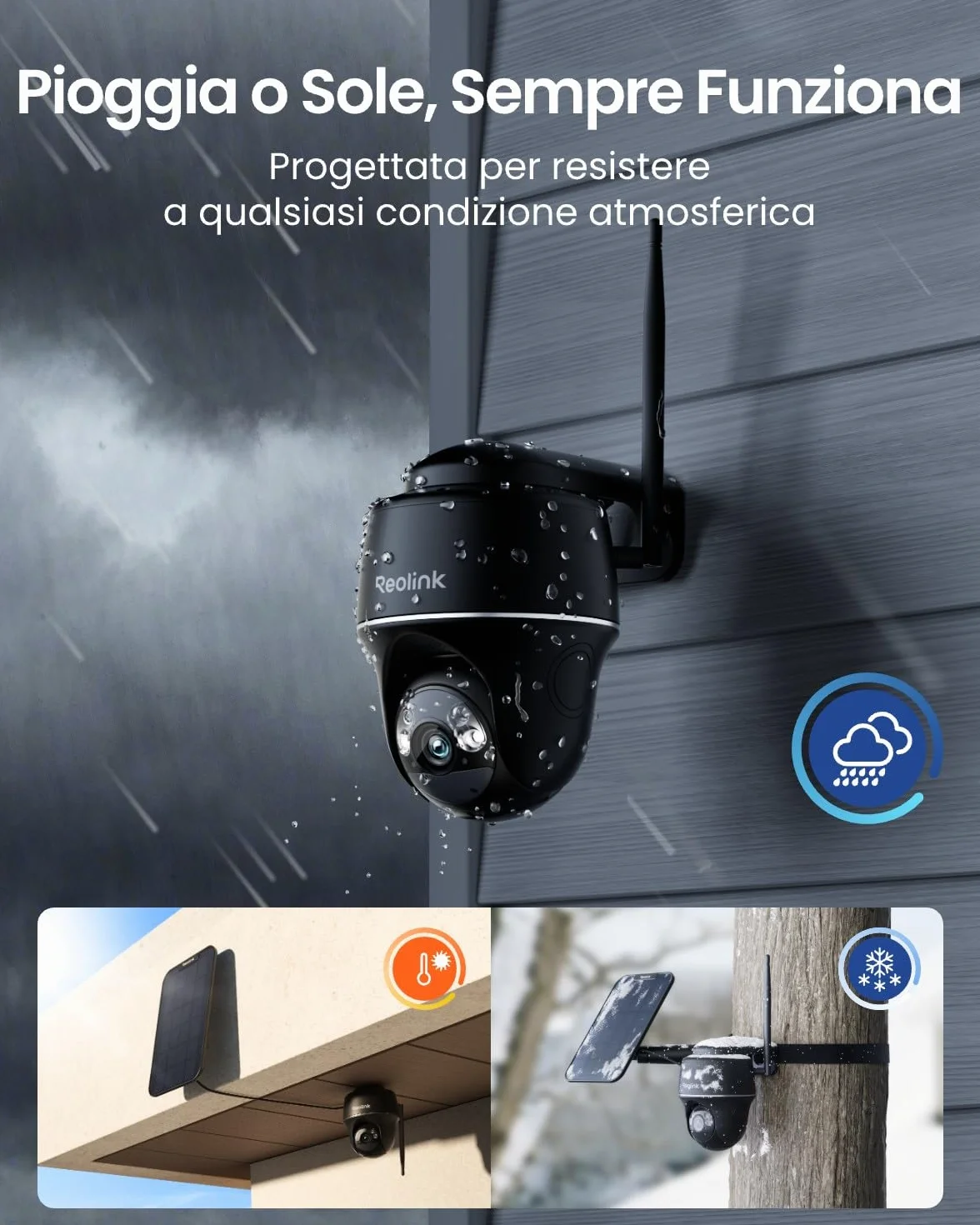 Reolink 5MP Telecamera WiFi Esterno Senza Fili a Batteria, 360° PTZ Videosorveglianza WiFi 2,4/5 GHz, Rilevamento Smart, Audio a 2 Vie, Compatibile con Alexa/Cloud, Argus PT(Nero) con Pannello Solare