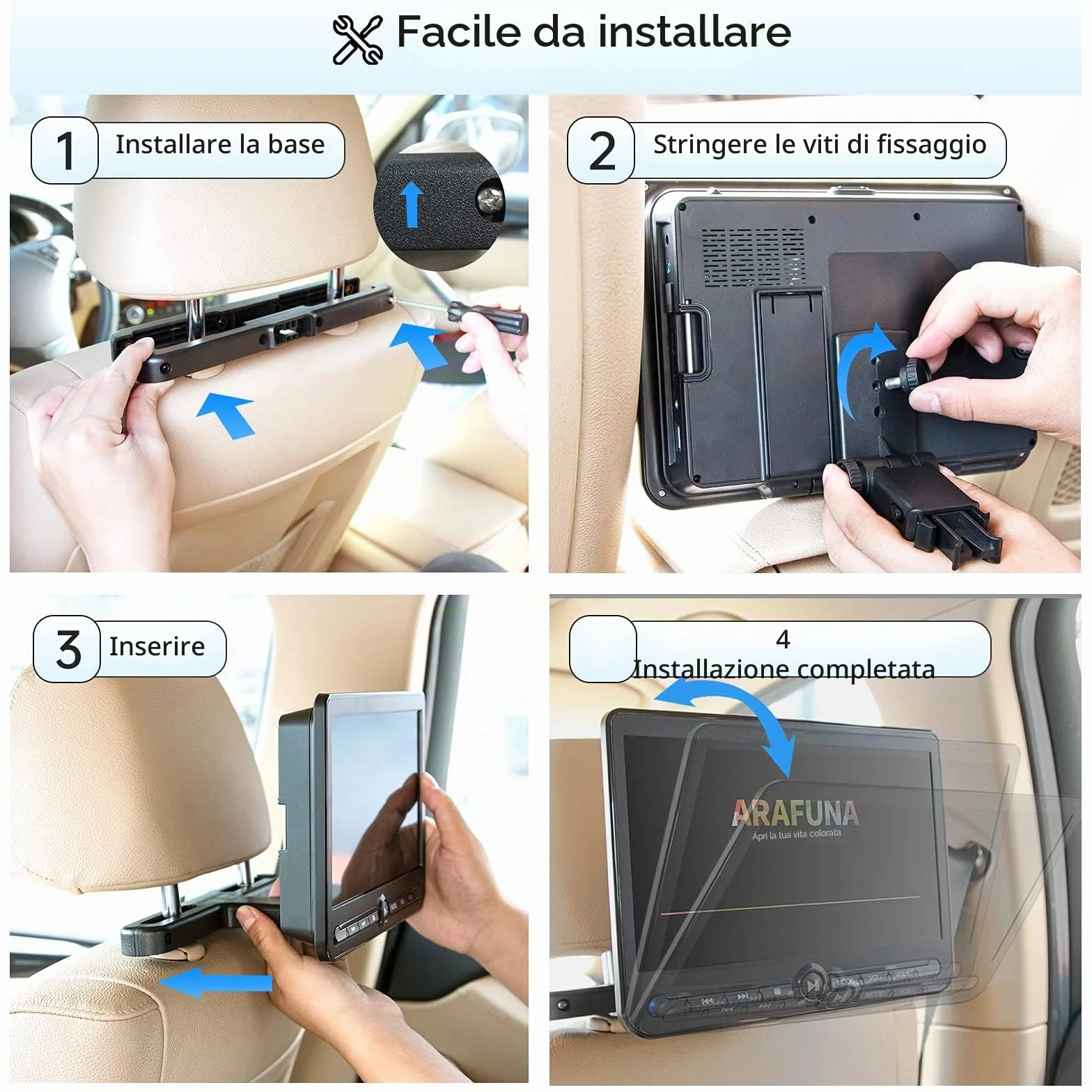 Arafuna 10,5" Doppio Lettore DVD per Auto, Ricaricabile Schermo Auto Play Uno o Due Film Diversi, Poggiatesta per Auto Ricaricabile, Supporto USB/SD, Ultima Memoria