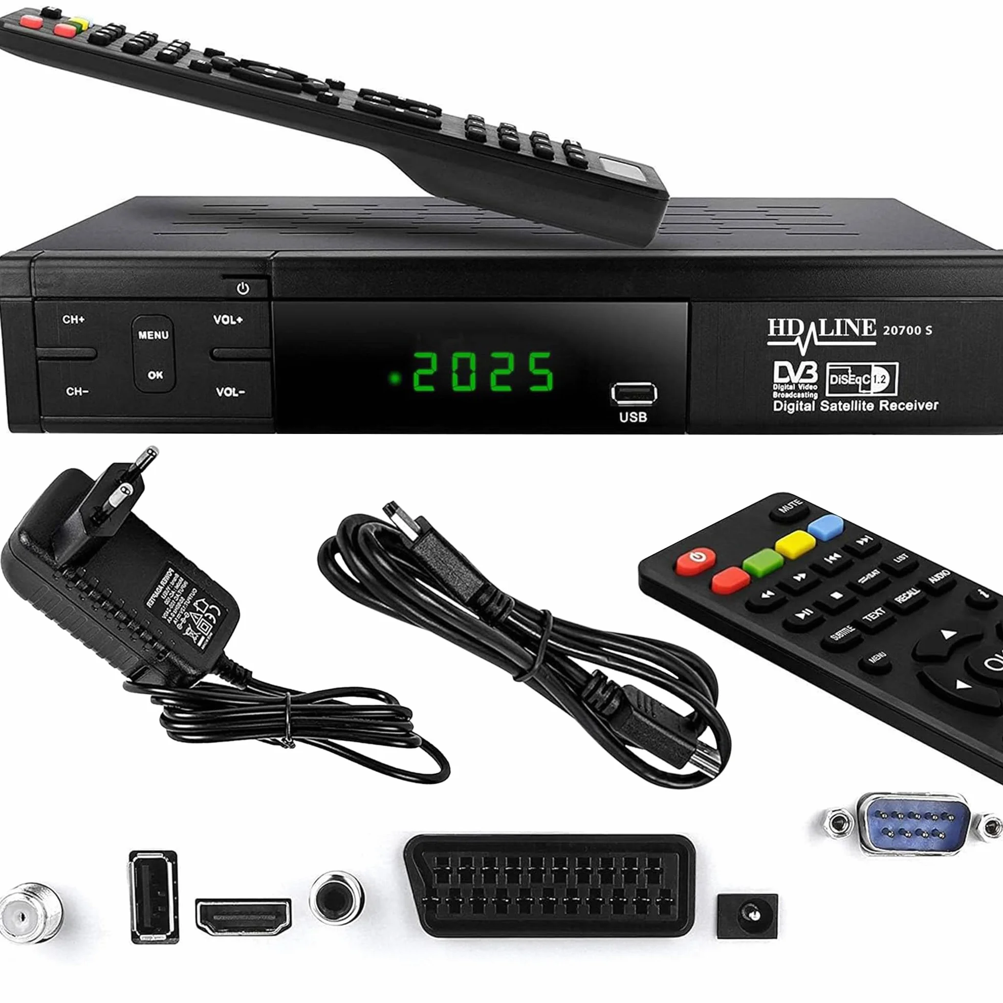 Hd-line 20700 Ricevitore Satellitare DVB S2 HD per HD satelliti satellitari digitali SAT (DVB-S/S2, HDMI, SCART, 2 x USB 2.0, Full HD 1080p) (preprogrammato per Astra Hotbird e Türksat)