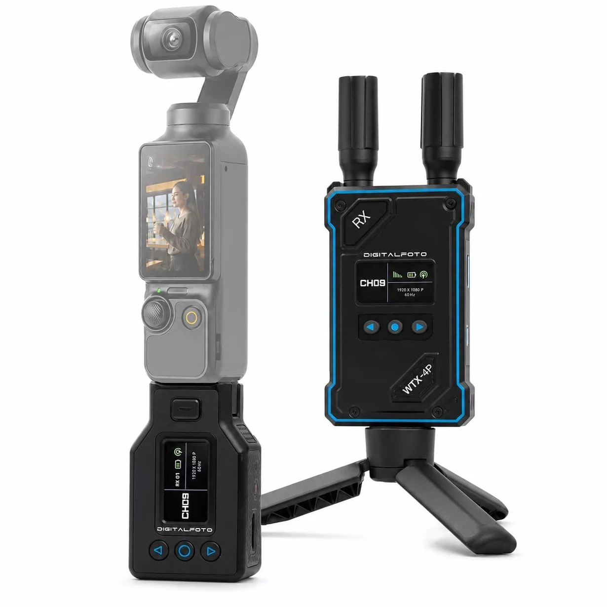 DF DIGITALFOTO WTX-4P Trasmettitore Ricevitore HDMI Wireless per DJI Osmo Pocket 3, Portata 500m, Bassa Latenza 0,05s, Uscita UVC & HDMI 1080P, Sistema Video con Mini Treppiede
