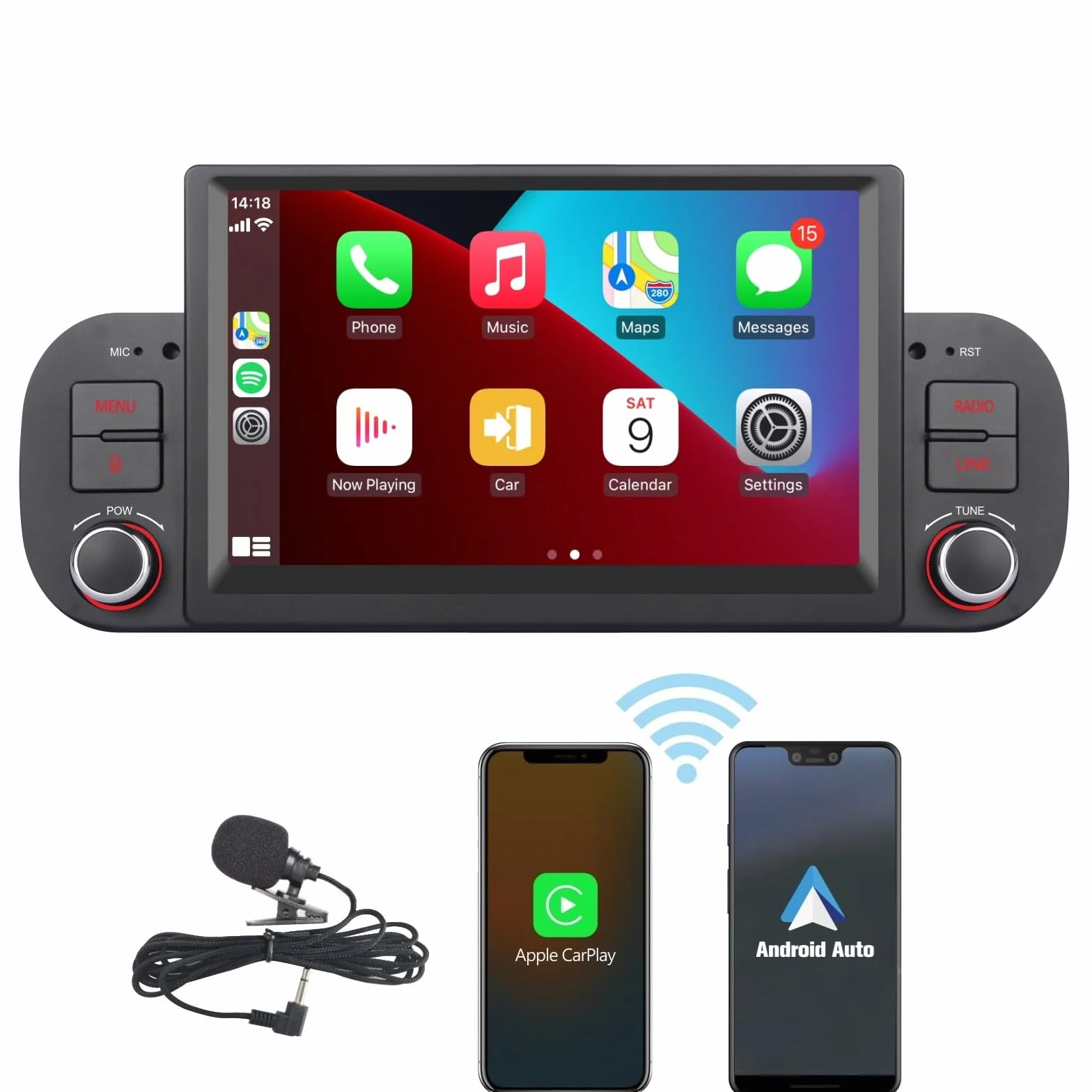 Car Radio wireless Carplay e Android Auto per Fiat Panda 2013-2020, Mirror Link Bluetooth 5.0 con touchscreen da 7 pollici RDS AM/FM USB DSP ad alta potenza Subw EQ SWC
