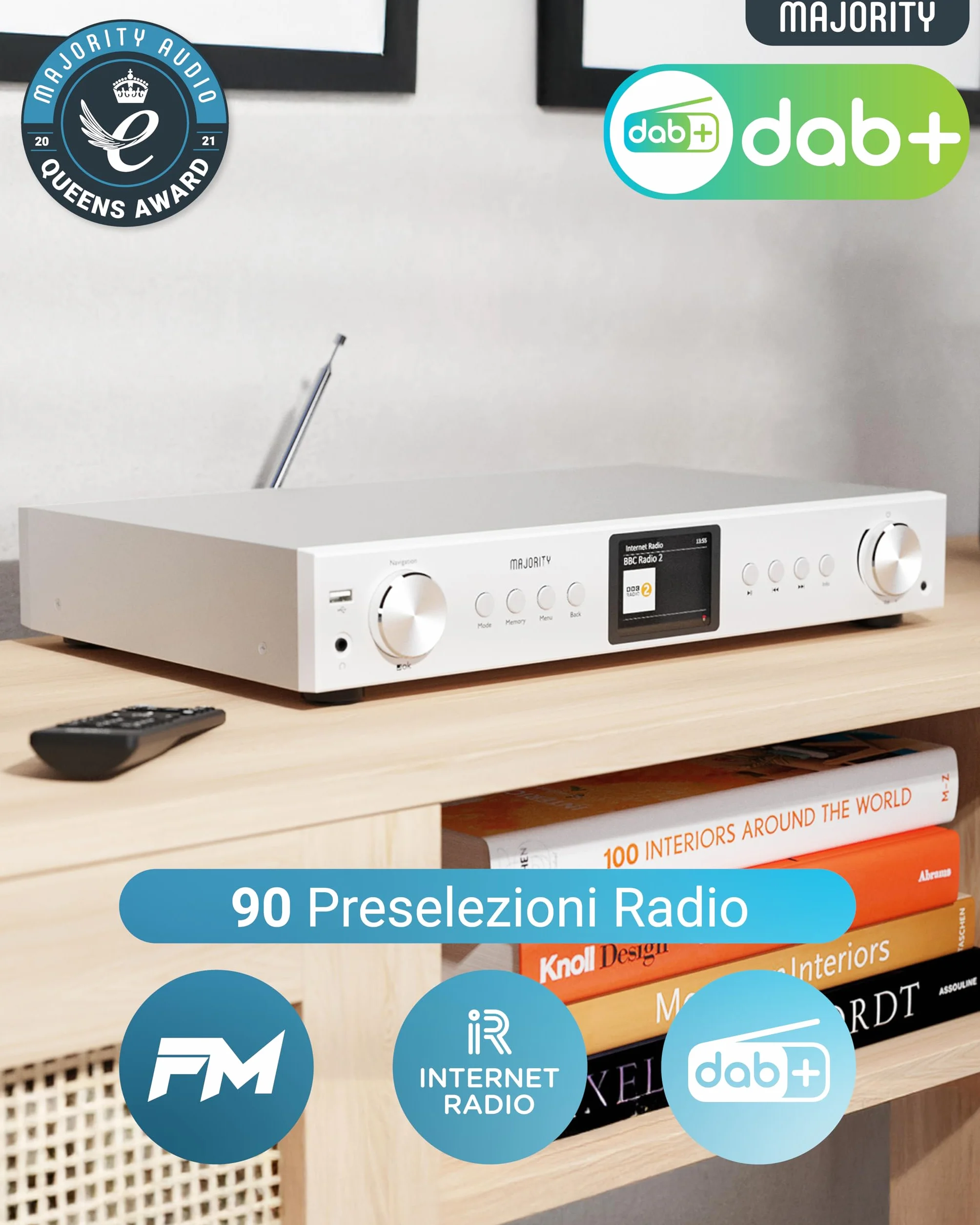 Majority Fitzwilliam Radio Internet Wifi Spotify Connect Bluetooth DAB FM Sintonizzatore HiFi Telecomando USB AUX