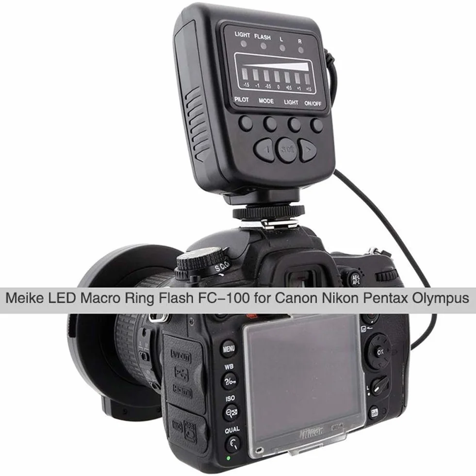 Meike LED Macro Anello Flash Light FC-100 per Canon Nikon Pentax Olympus DSLR Camera Camcorder con anelli adattatori