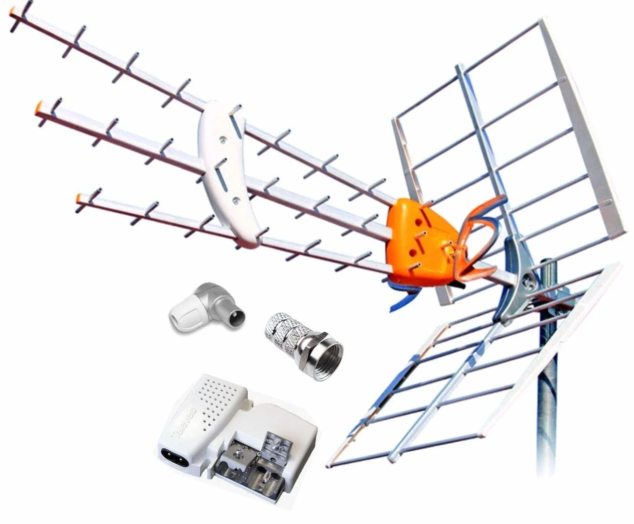 Televes Boss 790 Kit antenna HD, con filtro LTE e rinnovamento MRD intelligente + fonte di alimentazione 5795 e connettori