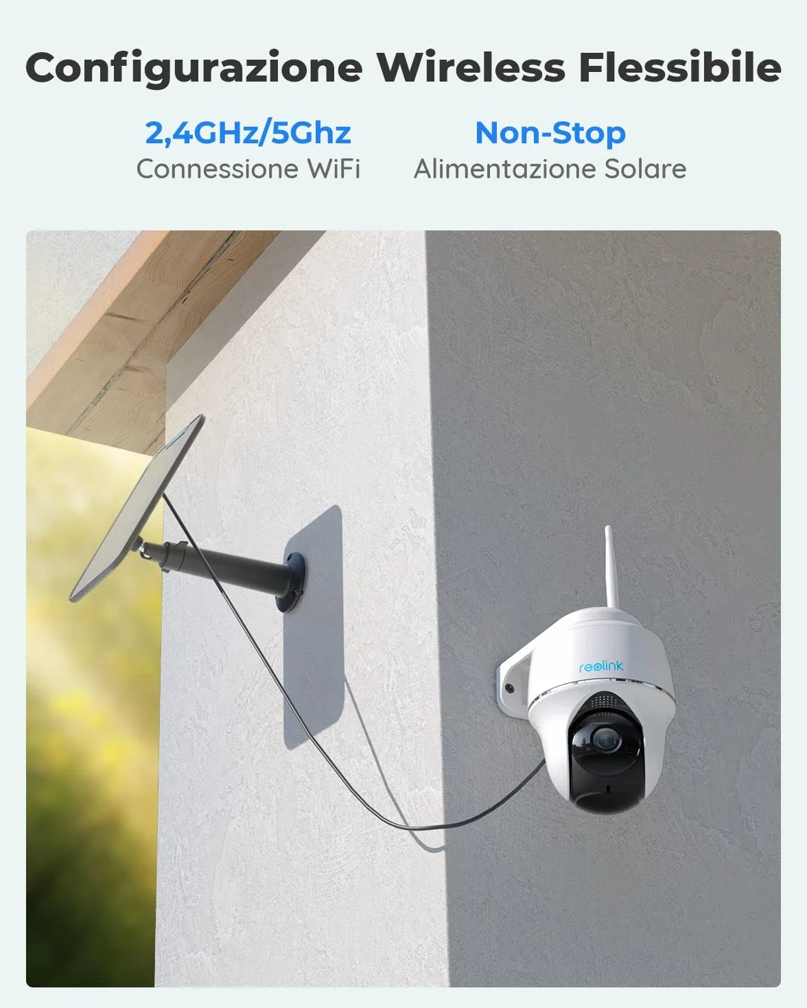 Reolink 5MP 360° PTZ Telecamera WiFi Esterno Batteria Senza Fili, Videocamera Sorveglianza Esterno Argus PT + Pannello Solare, Rilevamento Persone/Veicoli, Audio a 2 Vie(Ricondizionato)
