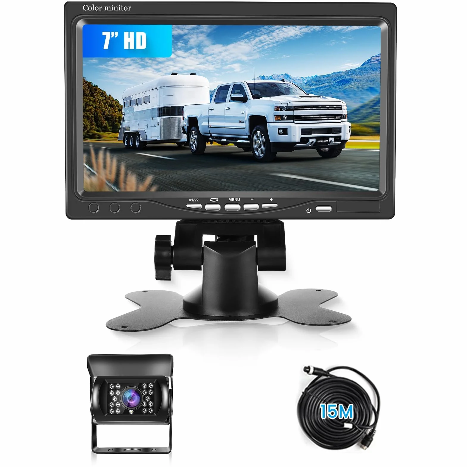 Telecamera Retromarcia 7 Pollici HD Monitor Telecamera di Retromarcia, IP69 Impermeabile IR Visione Notturna Telecamera Posteriore Per Camion, Autobus, Furgoni, Camper, Pickup, 15M Cavo