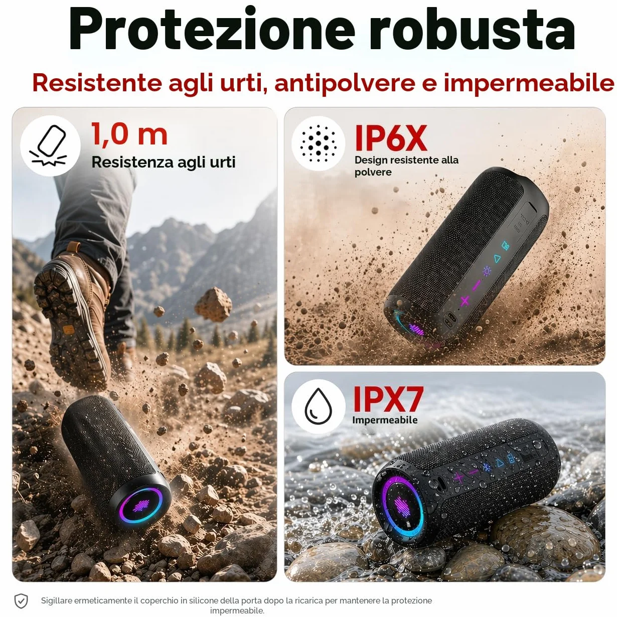TIMU Cassa Bluetooth Portatile Potente, 25W Altoparlante Bluetooth 5.4 con 2 Modalità EQ, Basso Profondo, IPX7 Impermeabile Speaker, TWS, 24H di Autonomia, 8 Modalità RGB, Supporto AUX/TF