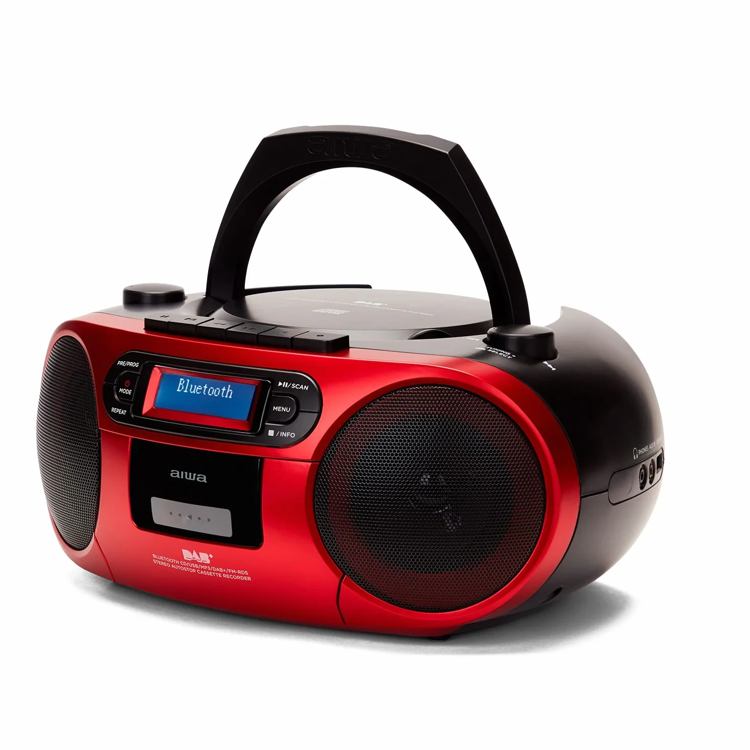 ALTAVOCES BLUETOOTH CON LECTOR DE CD MP3 CASETES Y USB AIWA BOOMBOX BBTC-660DAB RED RADIO BT 5.0 6W RMS JACK 3.5