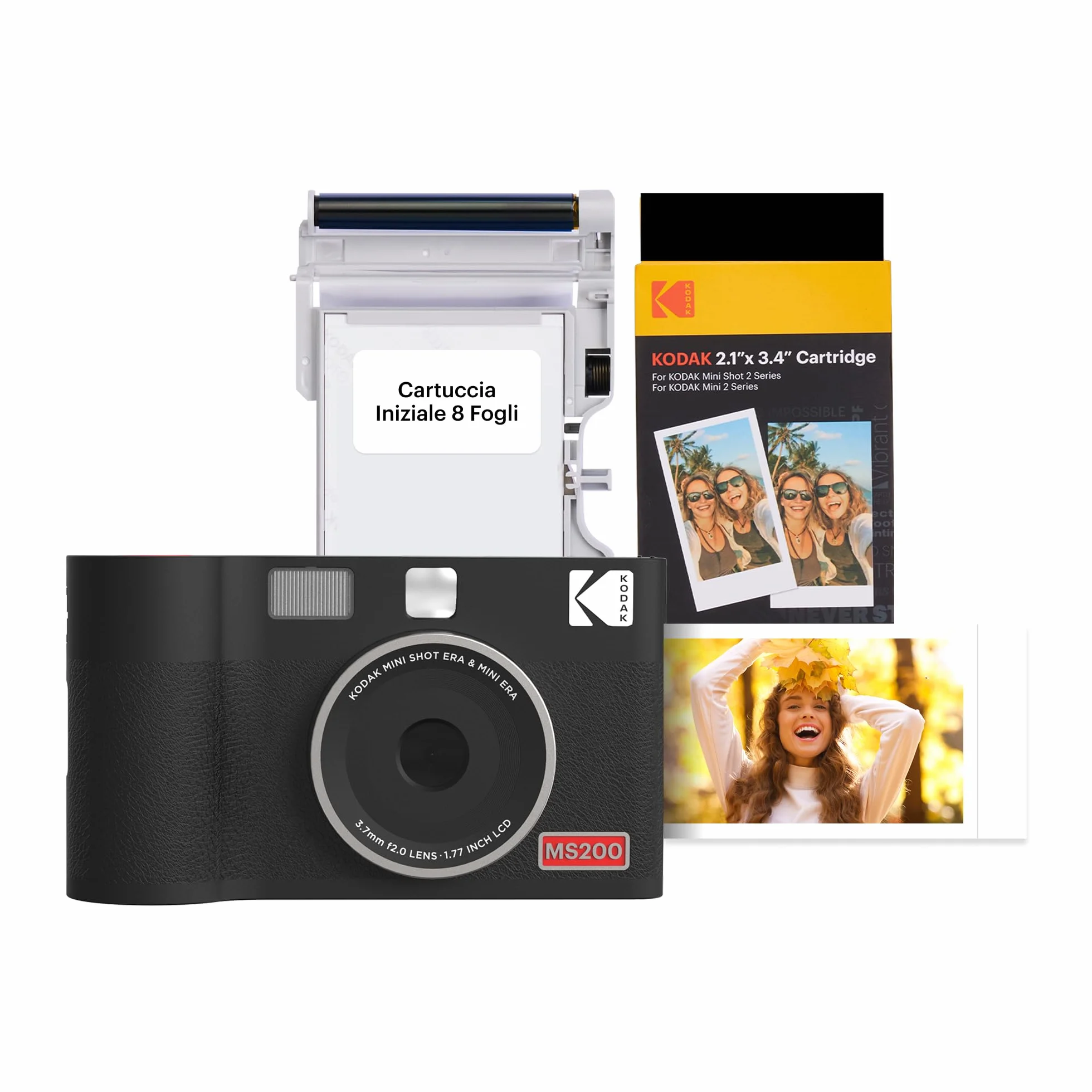 KODAK Mini Shot 2 Era 4PASS 2-in-1 Fotocamera Istantanea & Stampante Fotografica (Fotocamera Istantanea + 8 Fogli inclusi + Pacchetto 30 Fogli, Nero)