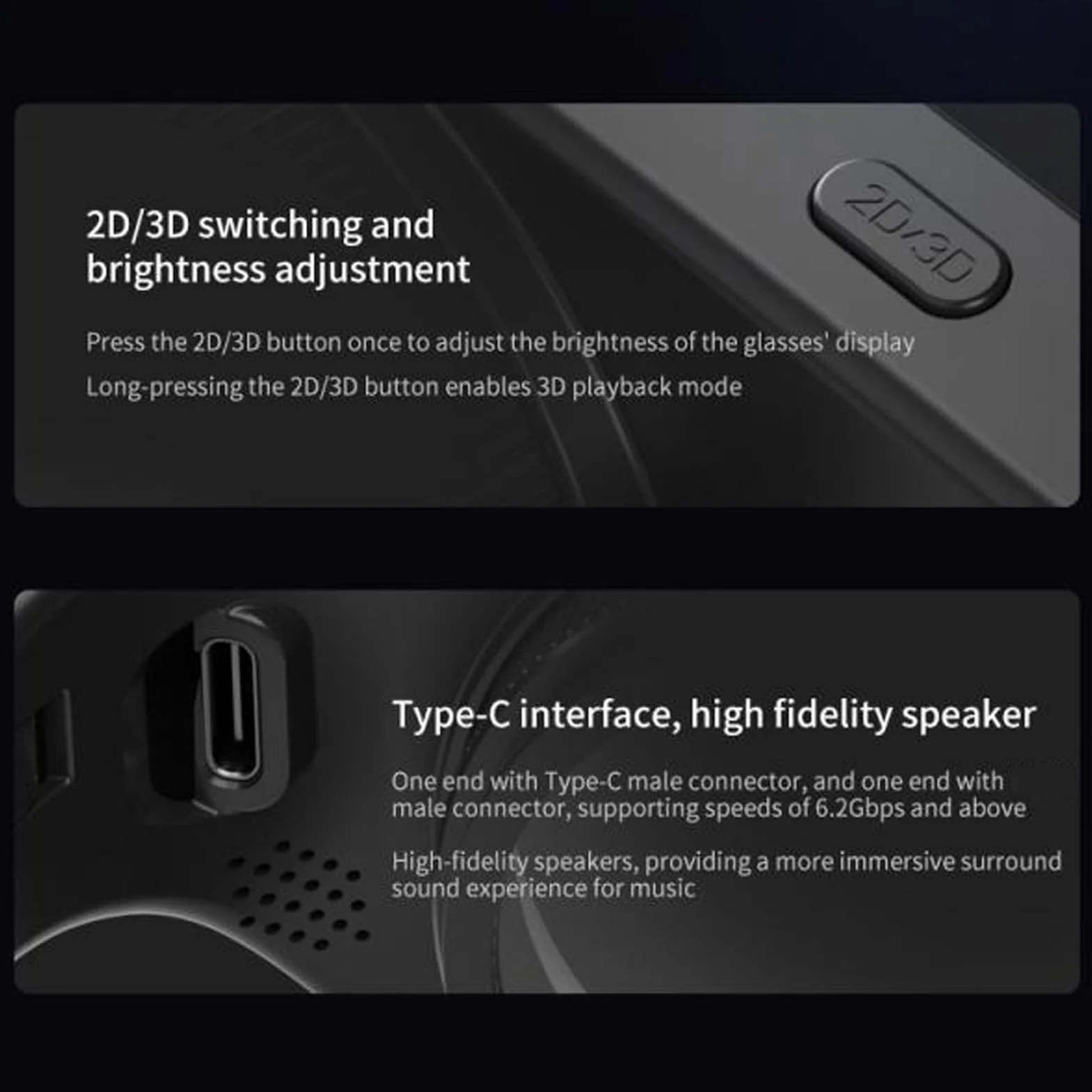 Occhiali VR Intelligenti 4K con Schermo WiFi Wireless, Occhiali per Display Video con Batteria da 8000 MAh, Occhiali per Cuffie VR Occhiali da Film per Telefono e Computer