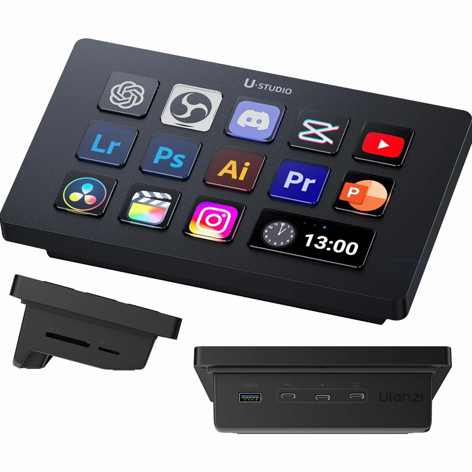 ULANZI D200H 7 in 1 U-Studio, Controller di streaming con14 pulsanti LCD e 13 tasti macro personalizzabili, Operazioni di trigger su piattaforme come OBS, Twitch e YouTube, compatibile con Mac/PC