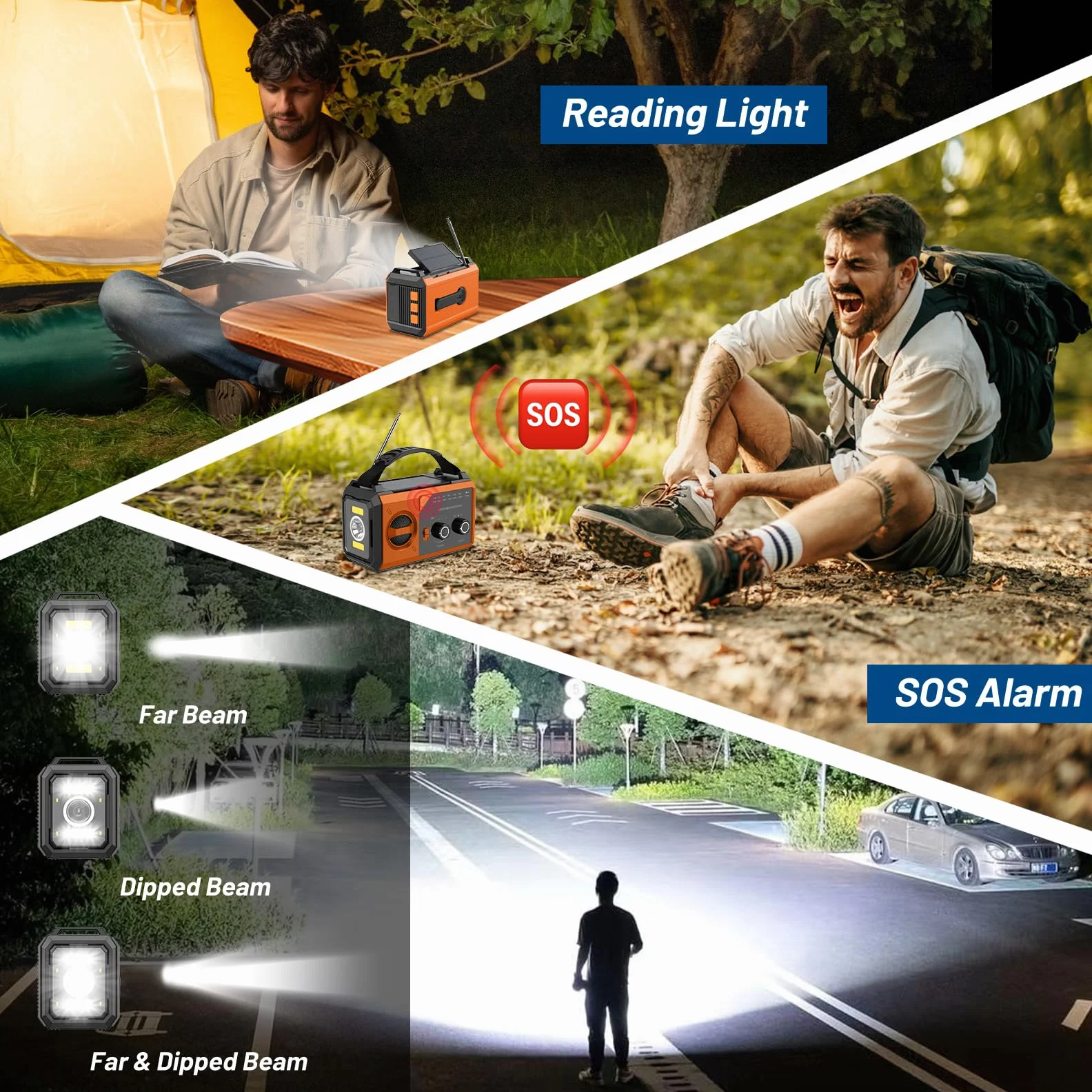 27000mAh Bluetooth Radio a Manovella, BIAOQINBO AM/FM Radio Solare 3 Metodi di Ricarica 8 in 1 Radio Portatile di Emergenza, SOS, Torcia, Bussola, Lampada da Lettura, Presa per Cuffi