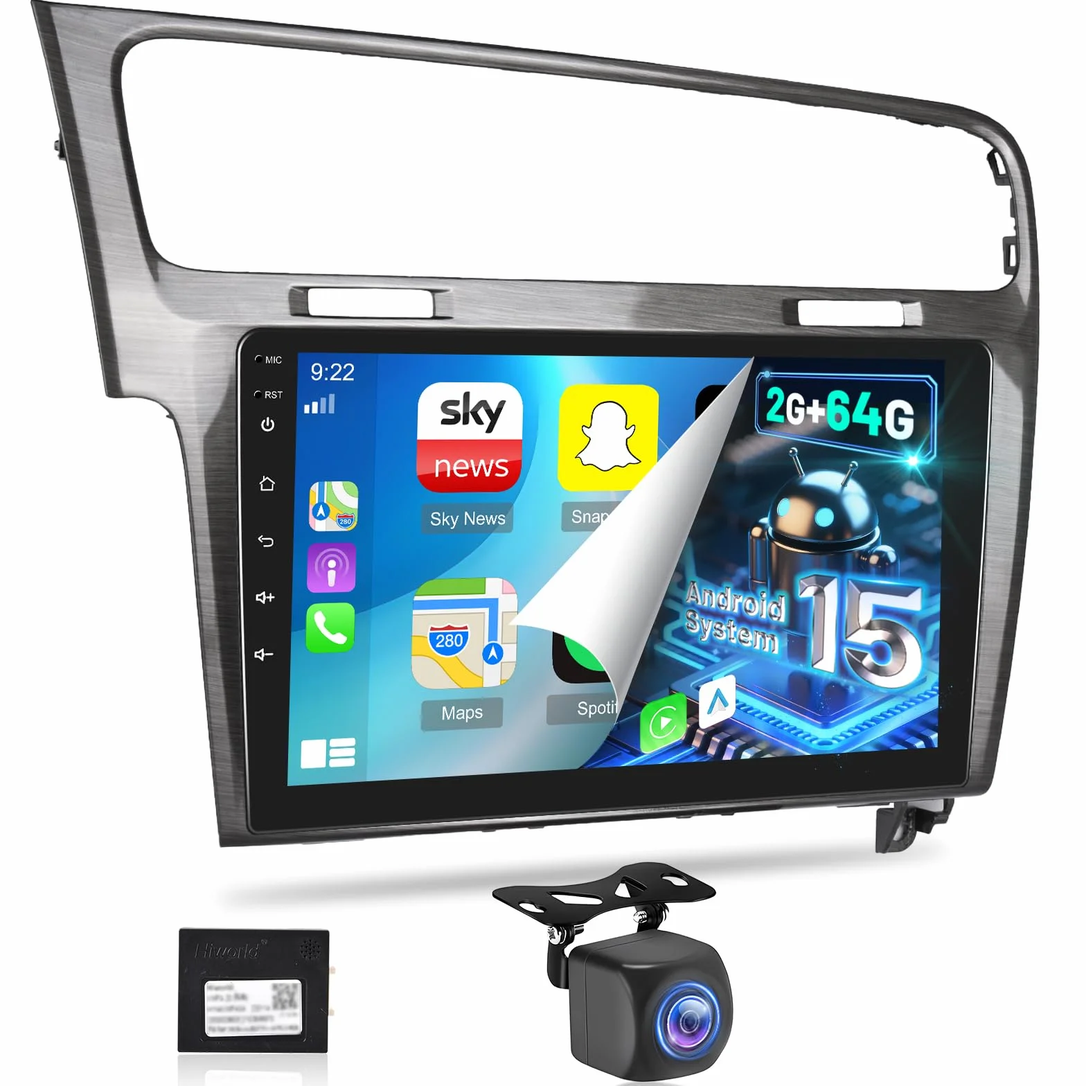 NHOPEEW 2G+64G Android Autoradio per VW Golf 7 MK7 2012-2020 - Senza fili Carplay e Android Auto - 10.1 pollici Android Stereo con WiFi EQ GPS Mirror Link FM RDS + Telecamera posteriore