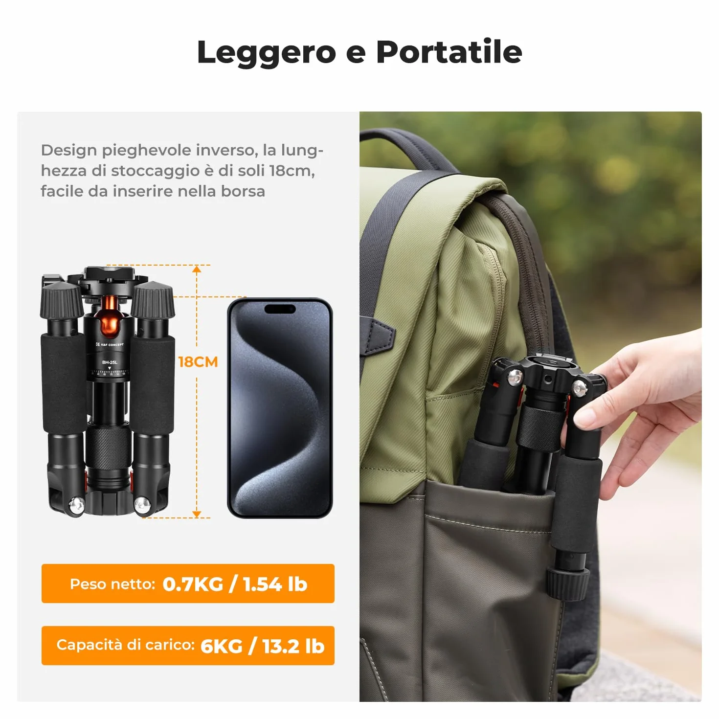 K&F CONCEPT Mini treppiede da tavolo portatile, Treppiede compatto per fotocamera e smartphone in alluminio da 52 cm con testa a sfera a 360°, Piastra rapida da 1/4" per DSLR ecc, capacità di 6 kg
