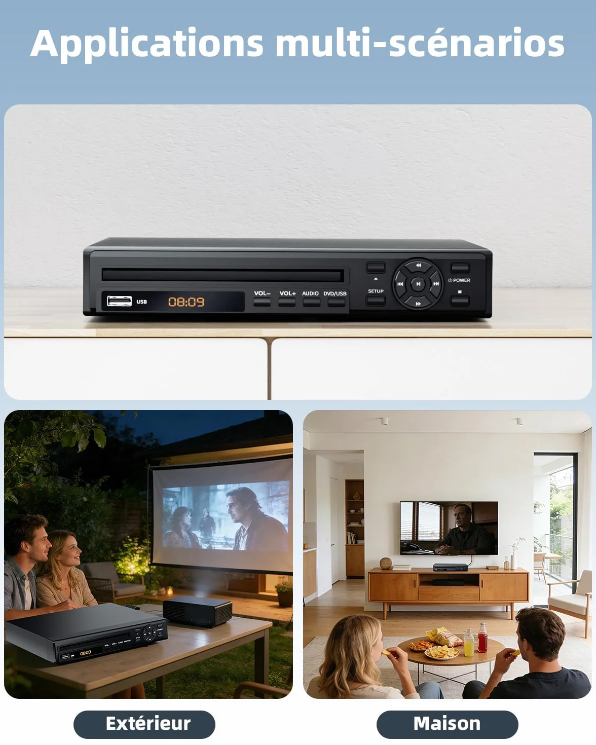 Desobry Lettore DVD per TV, Lettore DVD HD 1080p con sistema di lettura migliorato, Lettore DVD/CD Region Free con uscita HDMI e AV, Ripresa automatica, Telecomando