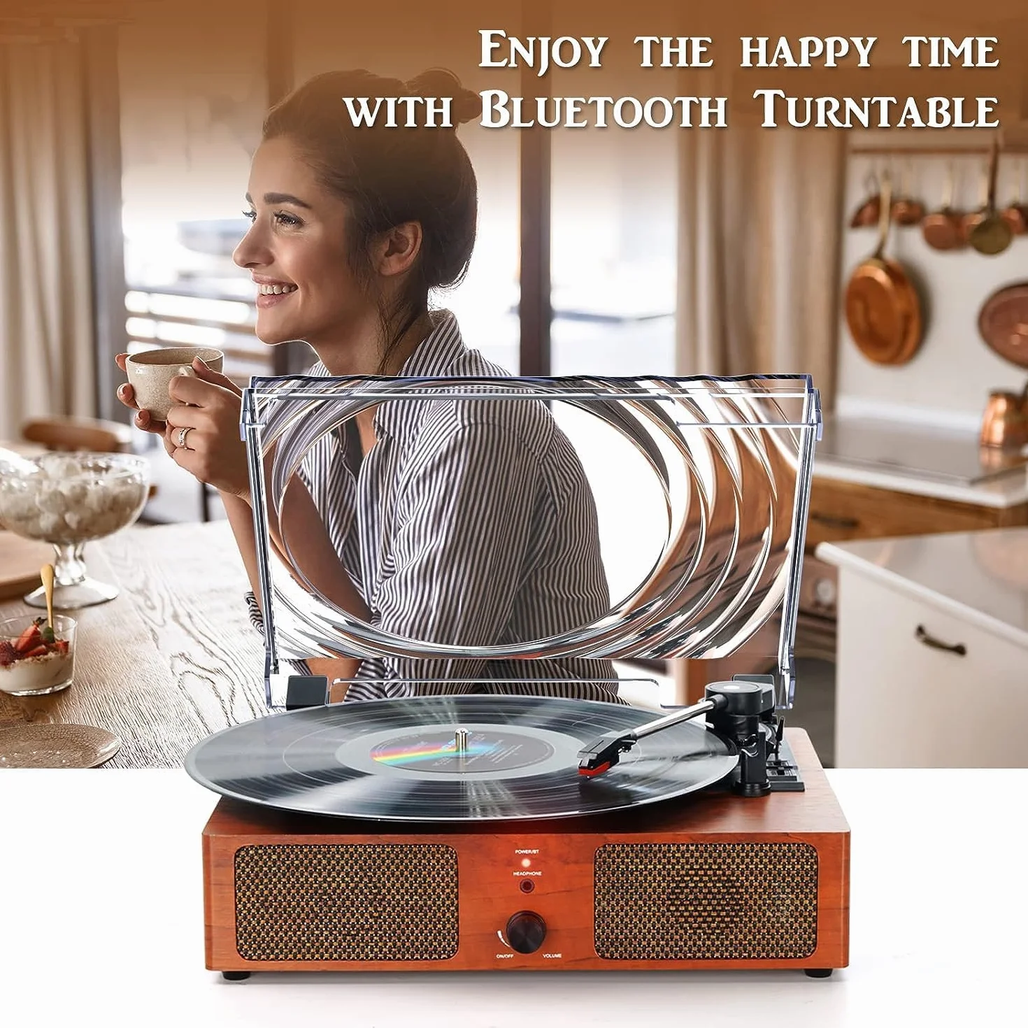 Giradischi in vinile Bluetooth con altoparlanti integrati Supporto Uscita RCA USB Aux In cuffia Auto-Stop Fonografo portatile a cinghia a 3 velocità per intrattenimento e decorazione