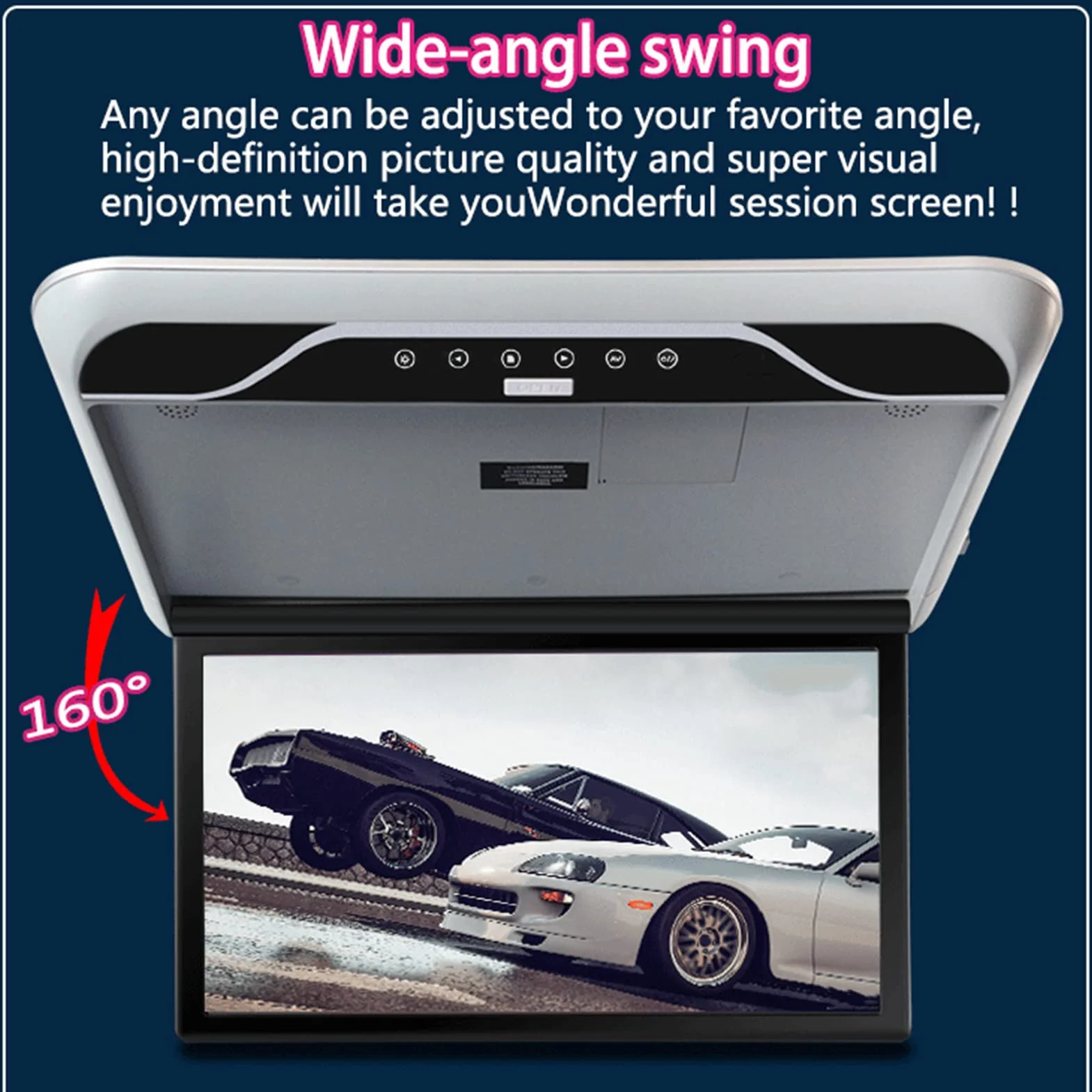 Cuifati 19in LCD 1080P Car Overhead Flip Down Monitor Full View Soffitto TV Digitale HD con Atmosfera Light Car Stereo Player MP5, HDMI IR FM USB SD 12V/24V(Grigio)