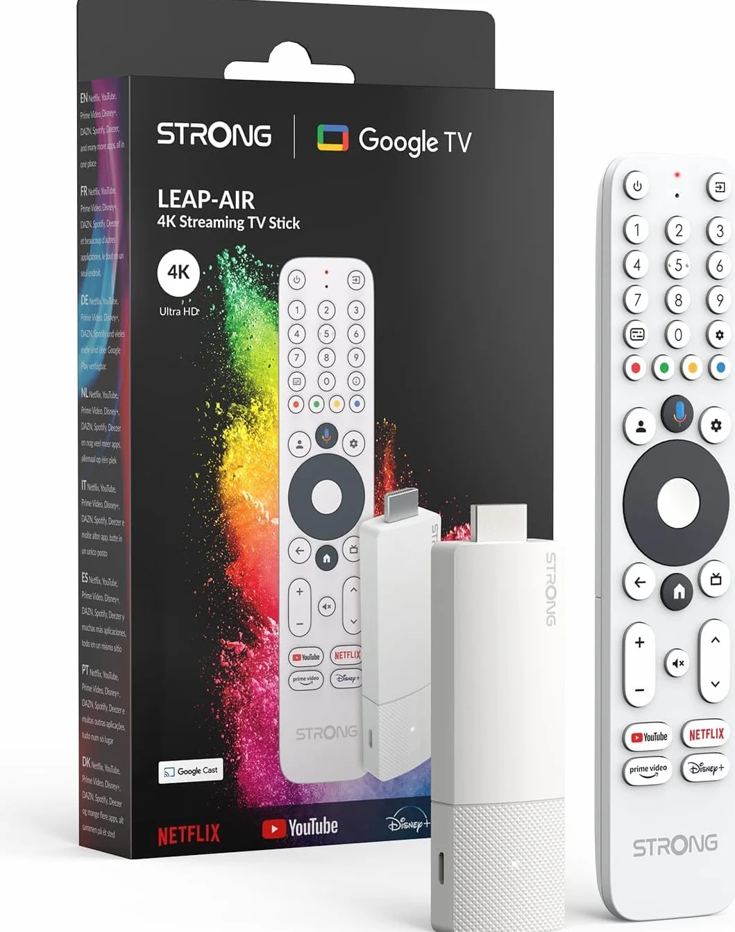 STRONG LEAP-AIR TV Stick 4K UHD, Android 11, Wi-Fi, Assistente Vocale Google, HDR10+, Dolby Audio, Netflix, Prime Video, YouTube (Bianco)