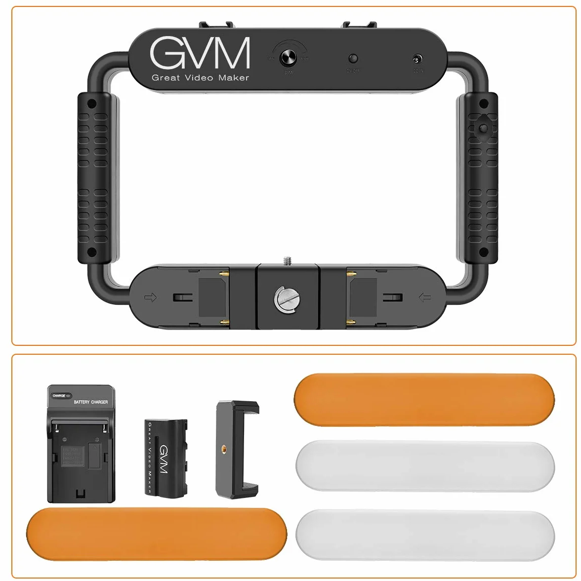 GVM Grip Pro Smartphone Video Rig, Stabilizzatore portatile e luce a led video, Fotocamera a LED per fotografia Registrazione video Impugnatura Maniglia Luce video con otturatore remoto Bluetooth