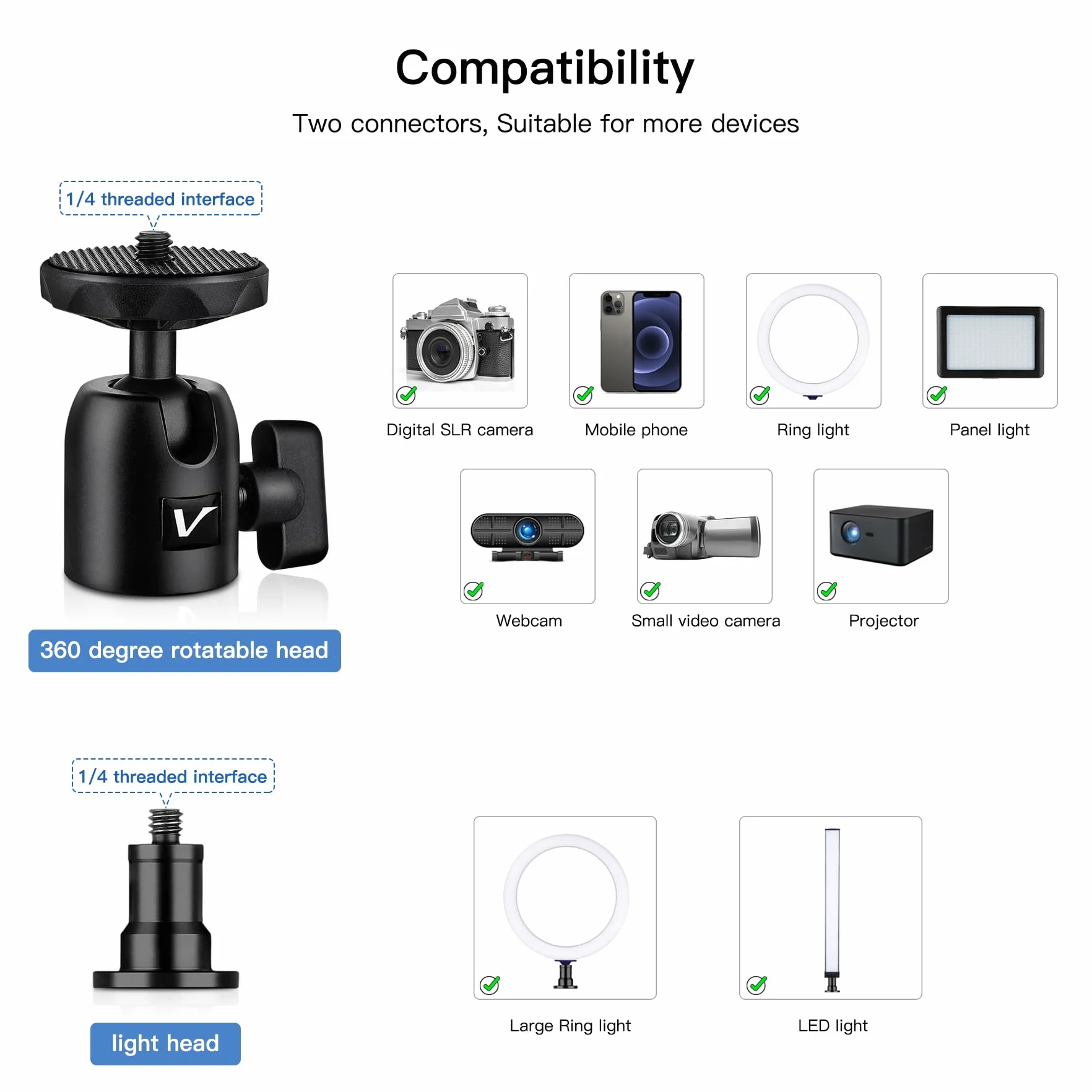 Victiv 37cm-105cm Supporto per Fotocamera da Tavolo, Treppiede da Tavolo con Adattatore a Vite da 1/4" per Canon DSLR, Supporto per Lampada da Tavolo Regolabile per Fotocamera, Luce ad Anello, Webcam