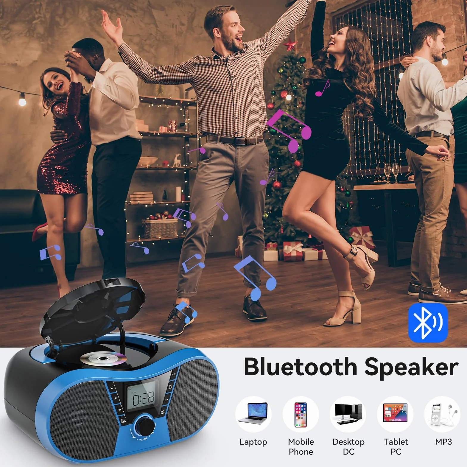 Gueray Radio Portatili Boombox con Bluetooth Lettore CD Altoparlante Audio Stereo con Lettore CD Radio AM/FM USB Riproduzione MP3 Ingresso AUX da 3,5 mm Jack per cuffie Display LCD Telecomando
