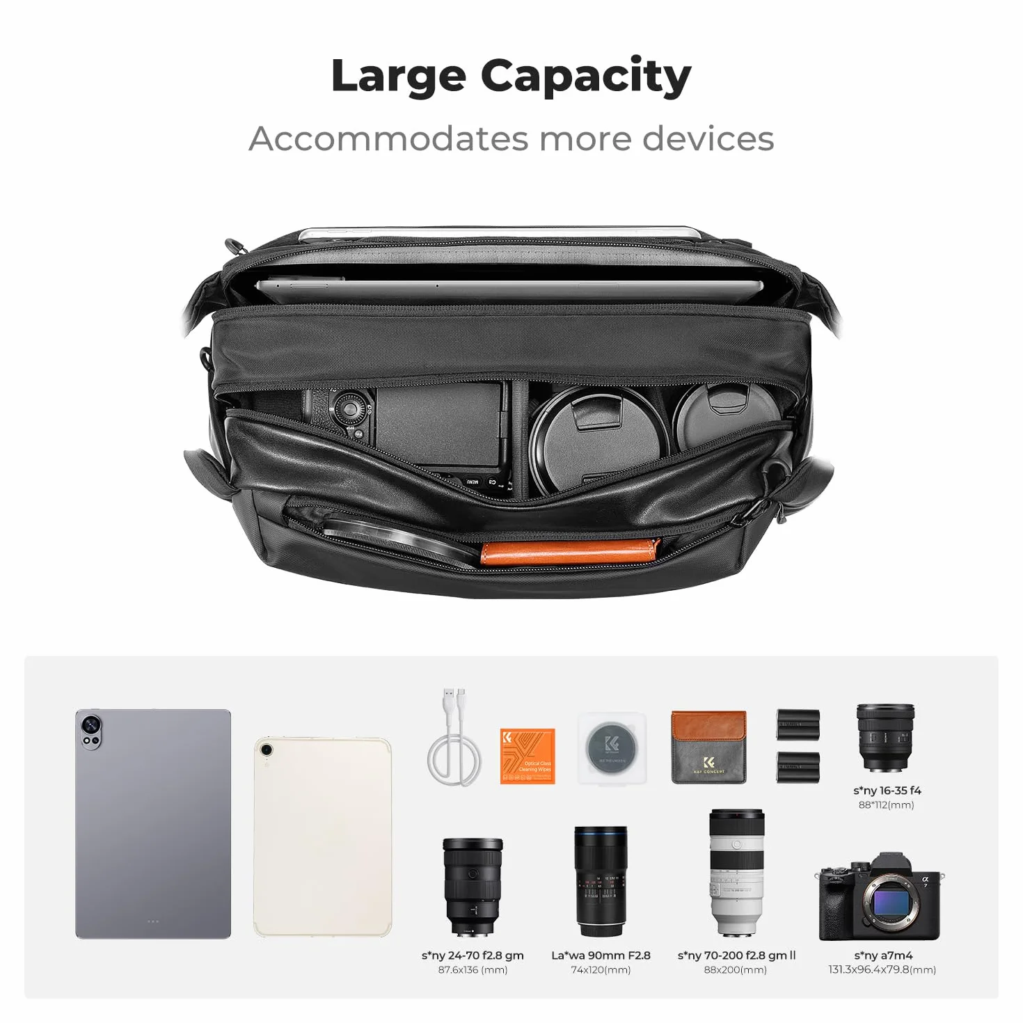 K&F CONCEPT Borsa per Fotocamera, impermeabile a Spalla Singola Zaino Fotografico Casual Borsa a Tracolla Fotocamera Compatibile con macchina fotografica SLR DSLR