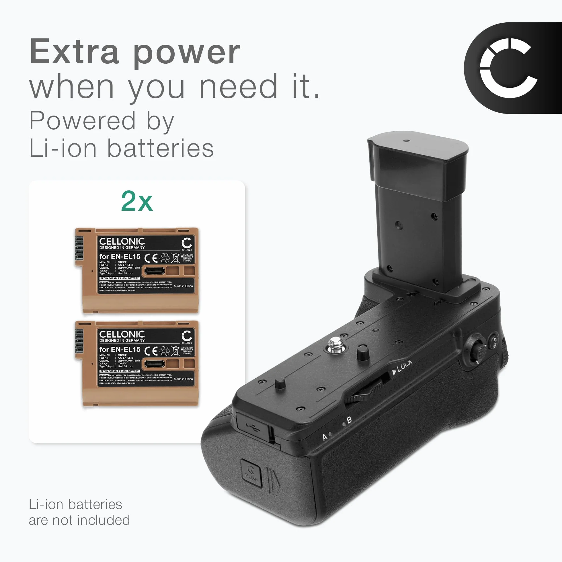 CELLONIC Impugnatura MB-N14 compatibile con Nikon Z6 III Battery grip per fotocamera fotografia verticale multifunzione portabatterie EN-EL15c,EN-EL15b,EN-EL15a,EN-EL15