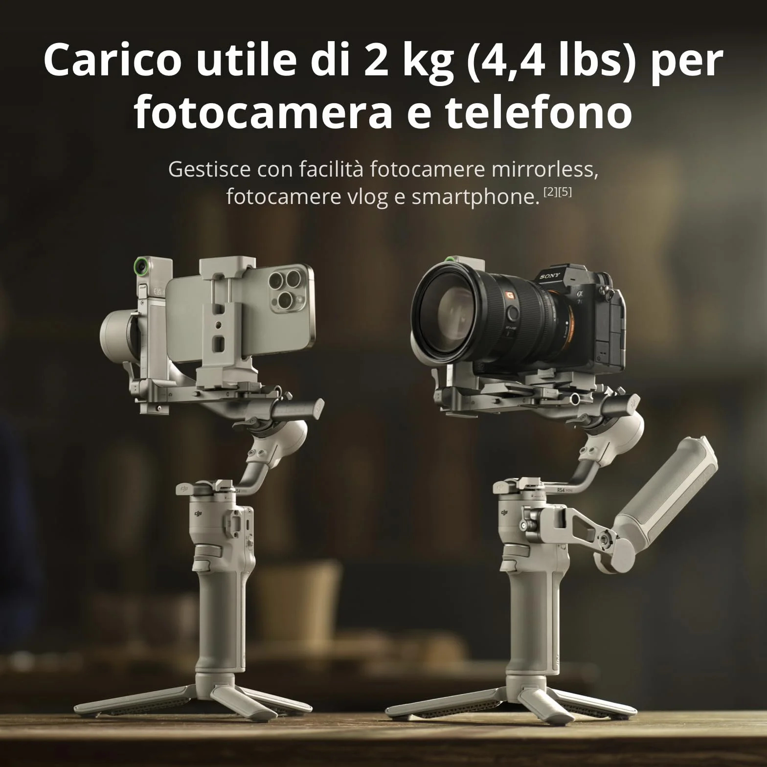 DJI RS 4 Mini Combo, stabilizzatore per fotocamera Canon/Sony/Panasonic/Nikon/Fujifilm, blocchi automatici degli assi, 2 kg di carico, stabilizzatore per fotocamera, impugnatura a valigetta