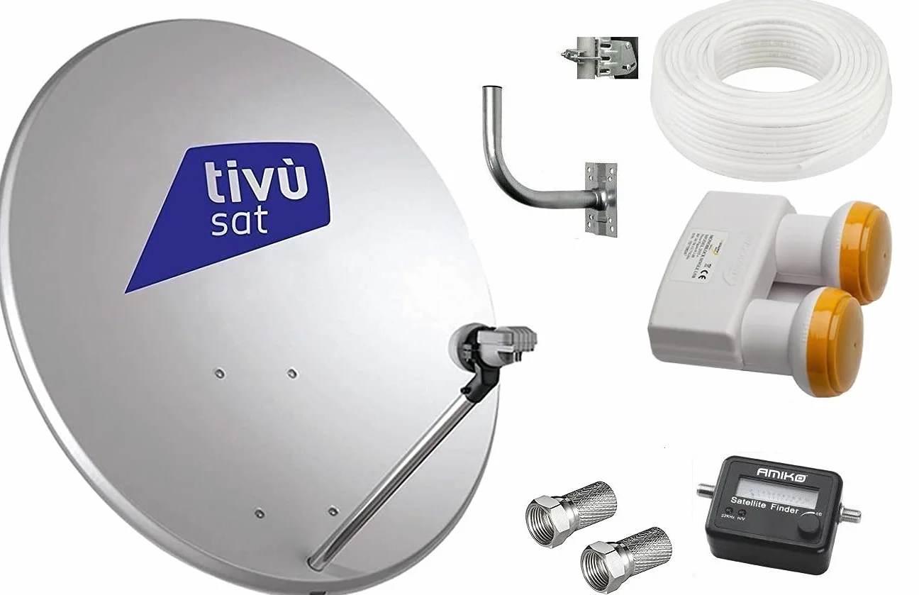 KIT SATELLITE:PARABOLA 80 CM+LNB 2 SATELLITI+CAVO+FINDER+STAFFA+SPINOTTI (CM 60)