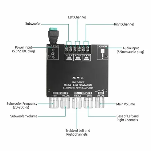 Goshyda Scheda Amplificatore Stereo Digitale, ZK‑MT21 Bluetooth 2.1 Canali CC 12‑24 V, Modulo Amplificatore di Potenza HiFi Fai-da-Te, per Altoparlanti 15‑100 W 4‑8 Ω