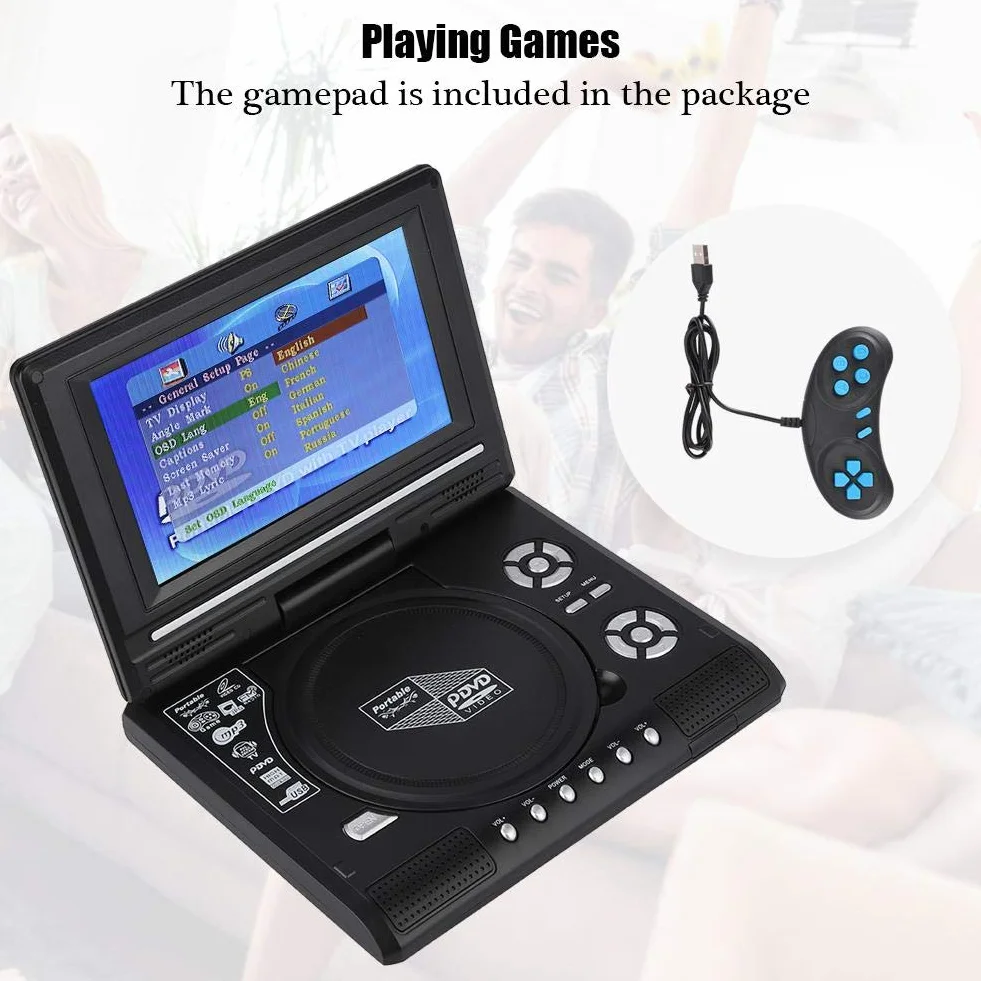 Lettore portatile, 7,8 Pollici Lettore DVD Portatile con 800 mAh Batteria Ricaricabile, 270 Gradi Display Rotante Supporto Schede SD e USB, Radio FM Lettore DVD per Auto per Viaggi. (EU)