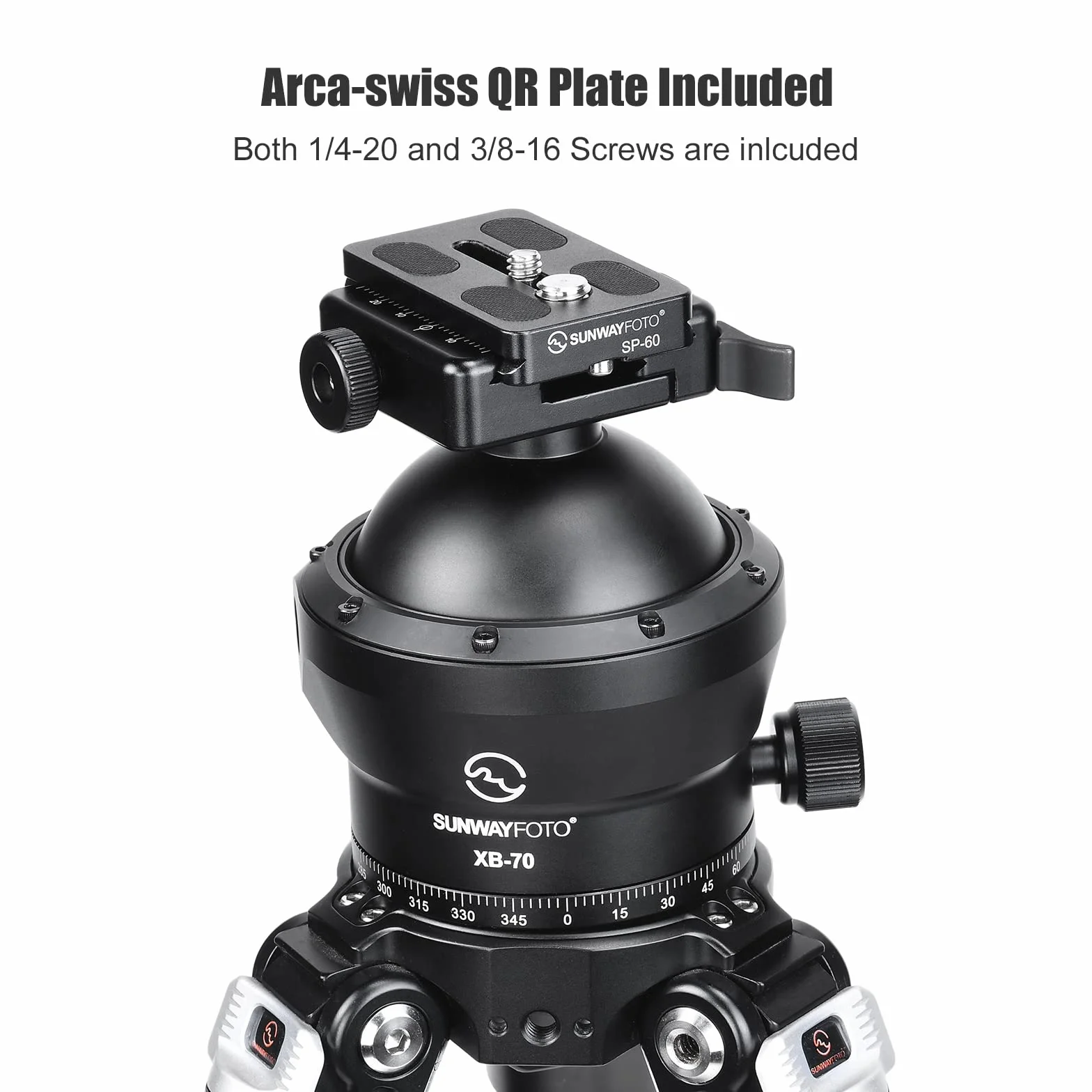 SUNWAYFOTO Testa a sfera XB-70 70 mm per treppiede da caccia, carico 40 kg