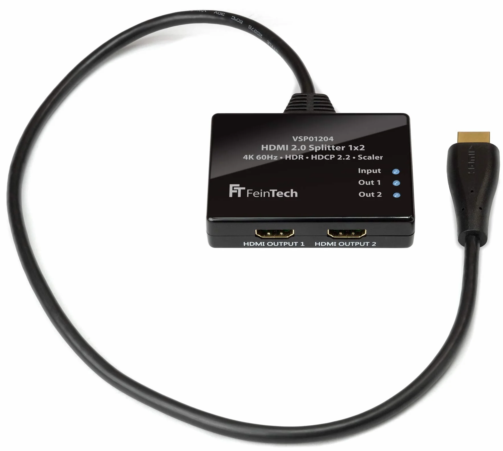 FeinTech VSP01204 Splitter HDMI Ultra HD 4K 60Hz HDR con scaler, Nero