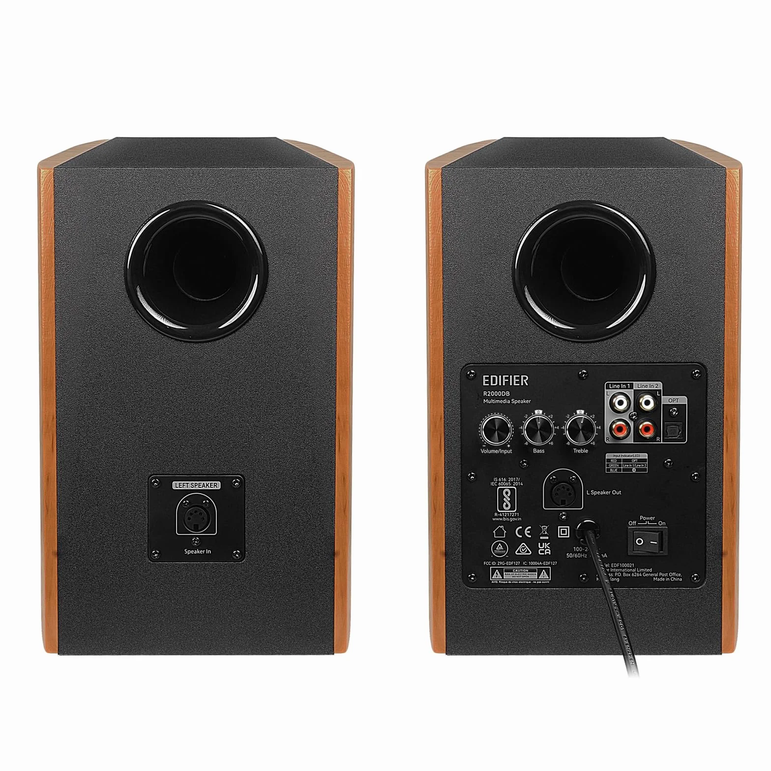 Edifier R2000DB - Kit di altoparlanti Bluetooth 2.0, con telecomando IR e ingresso ottico - 120 Watt - Warm Oak