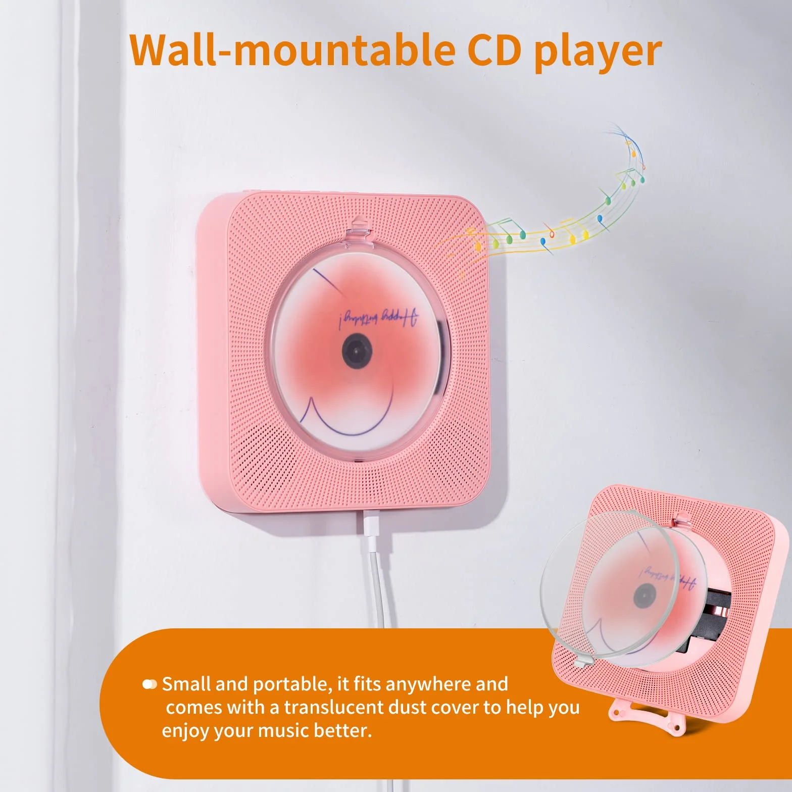 Yintiny Boombox Carino Lettore CD con Bluetooth 5.0 per l'Arredamento Domestico, Lettore CD Portatile con Altoparlanti per la Riproduzione Musicale, Lettore USB [rosa]