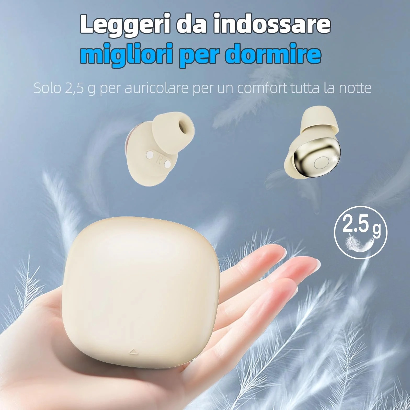 Cuffie Bluetooth, Cuffie per Dormire sul Fianco, Auricolari Bluetooth 5.4 con Doppia Modalità Sonno, 40 Ore Mini Sleep Earbuds Bluetooth, 6 modalità EQ Mini In Ear Auricolari IPX7, Display LED