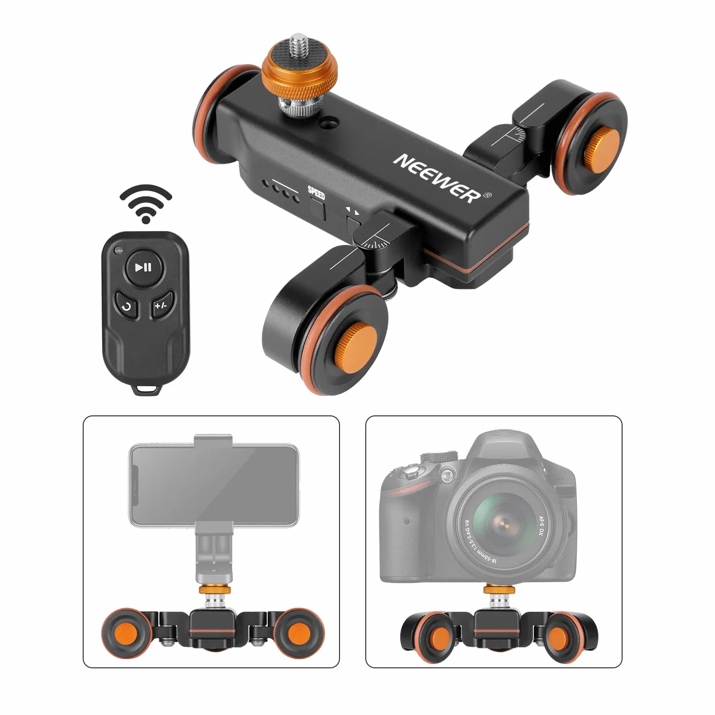Neewer Wireless Carrello Dolly a 3 Ruote per Video, Elettrico Motorizzato a 3 Velocità Slider Scorrevole con Telecomando, Adatto a Reflex Digitali, Videocamere, GoPro, iPhone & Android Smartphone