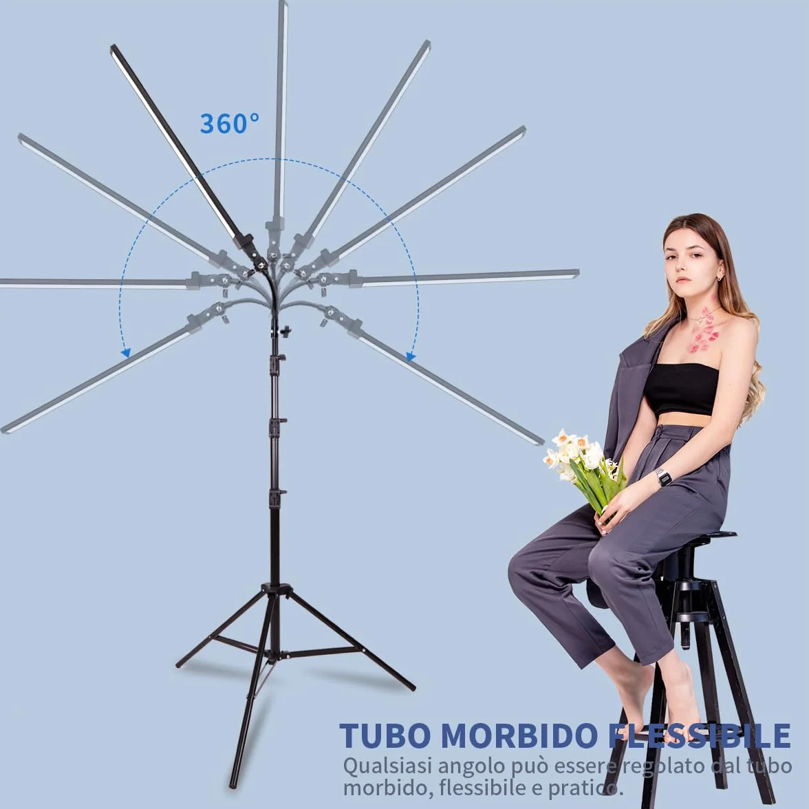 Kit di Illuminazione LED da Studio Fotografico con Supporto e Borsa Tubo Morbido per Bellezza, Sopracciglia, Tatuaggio, Trucco, Odontoiatria, Ciglia, Ritratto, Luce per Fotografia Di Prodotto